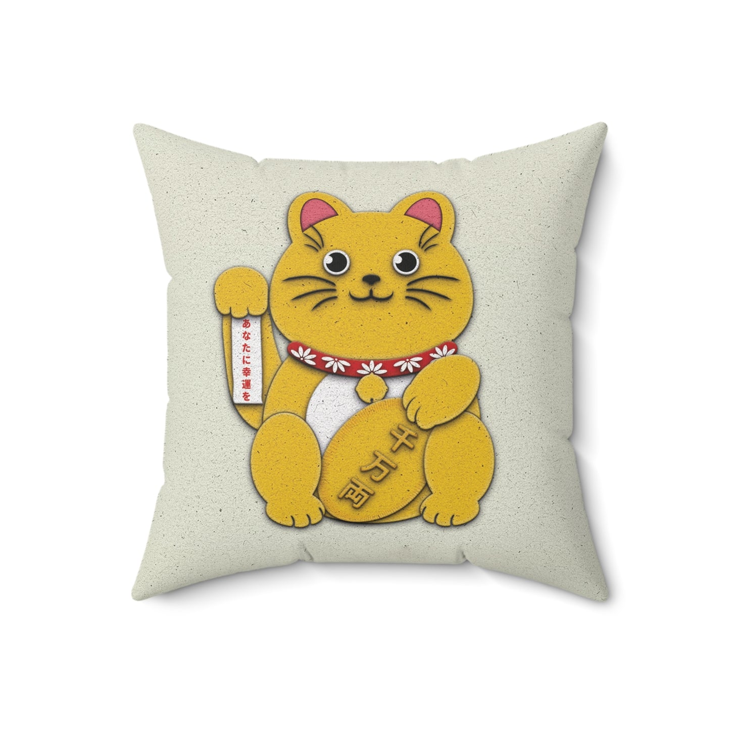 Gold Right Paw Maneki-Neko Spun Polyester Square Pillow