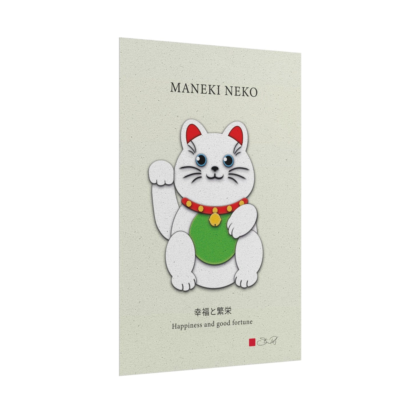 White Maneki-Neko Kirigami Style Art Rolled Posters