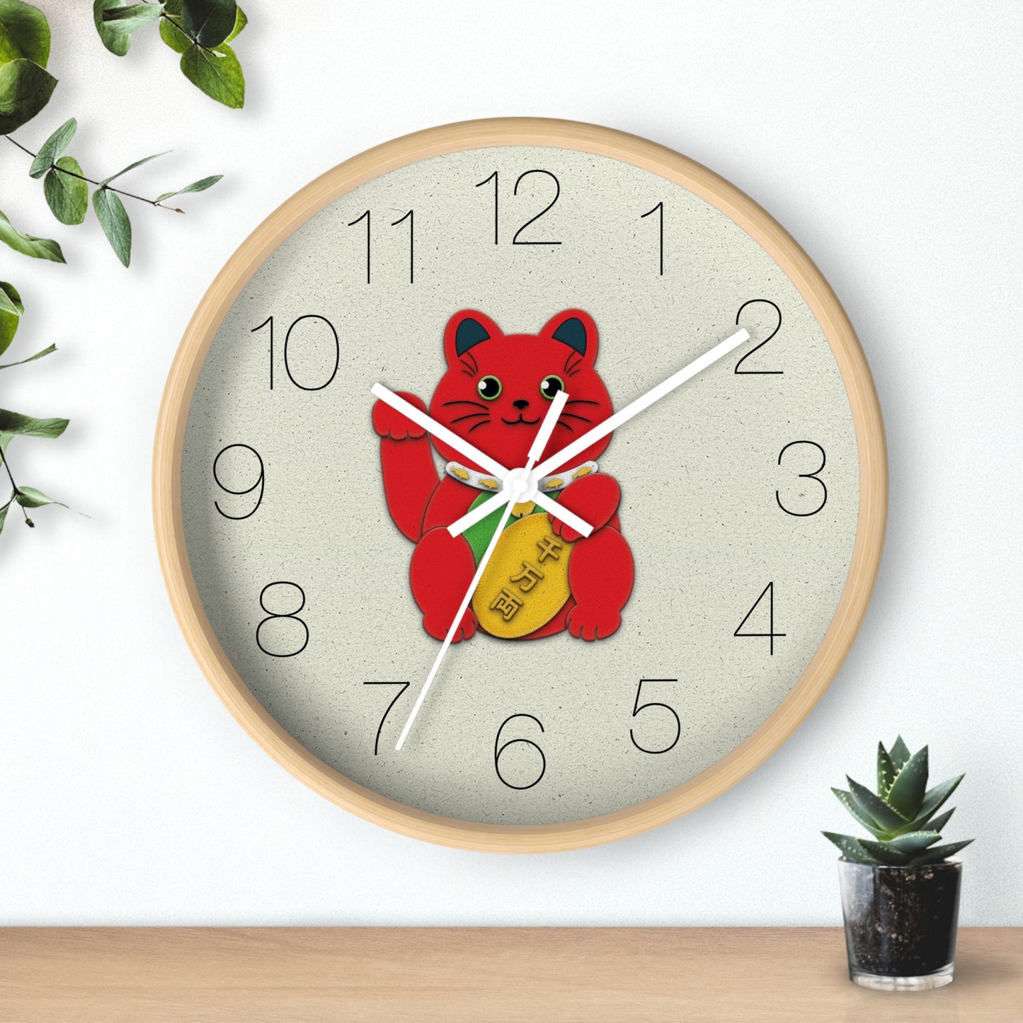 Red Maneki-Neko Attracting Success and Prosperity Wall Clock - vrmediadecor.vrmedia.com.au