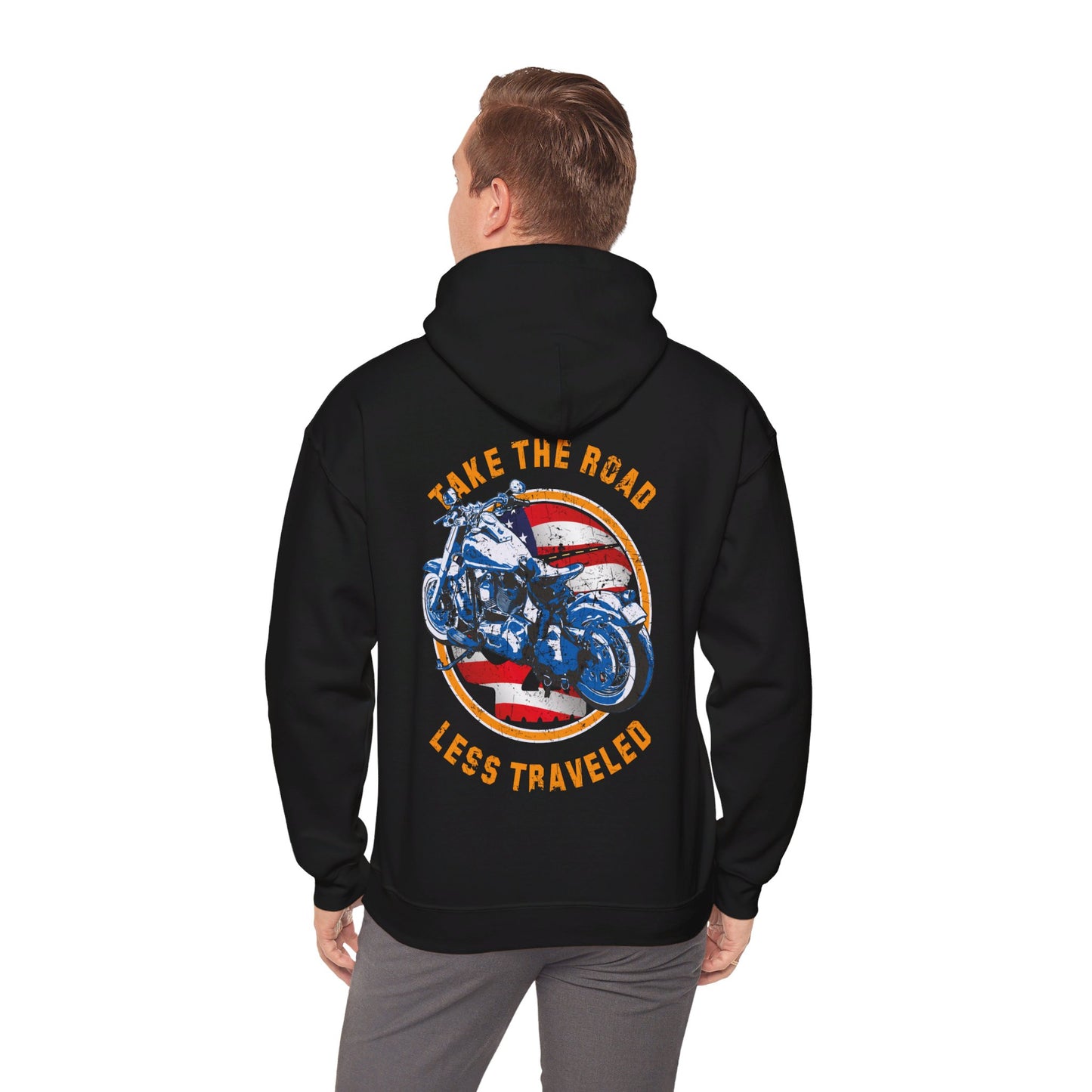 Take the road less traveled USA Version Unisex Heavy Blend™ Hooded Sweatshirt - vrmediadecor.vrmedia.com.au
