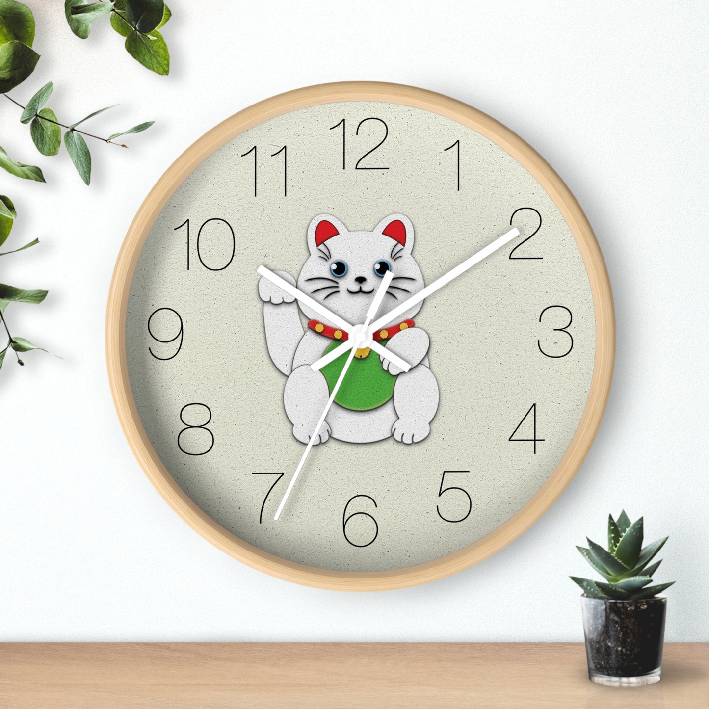 White Maneki-Neko Providing Purity and Happiness Wall Clock - vrmediadecor.vrmedia.com.au