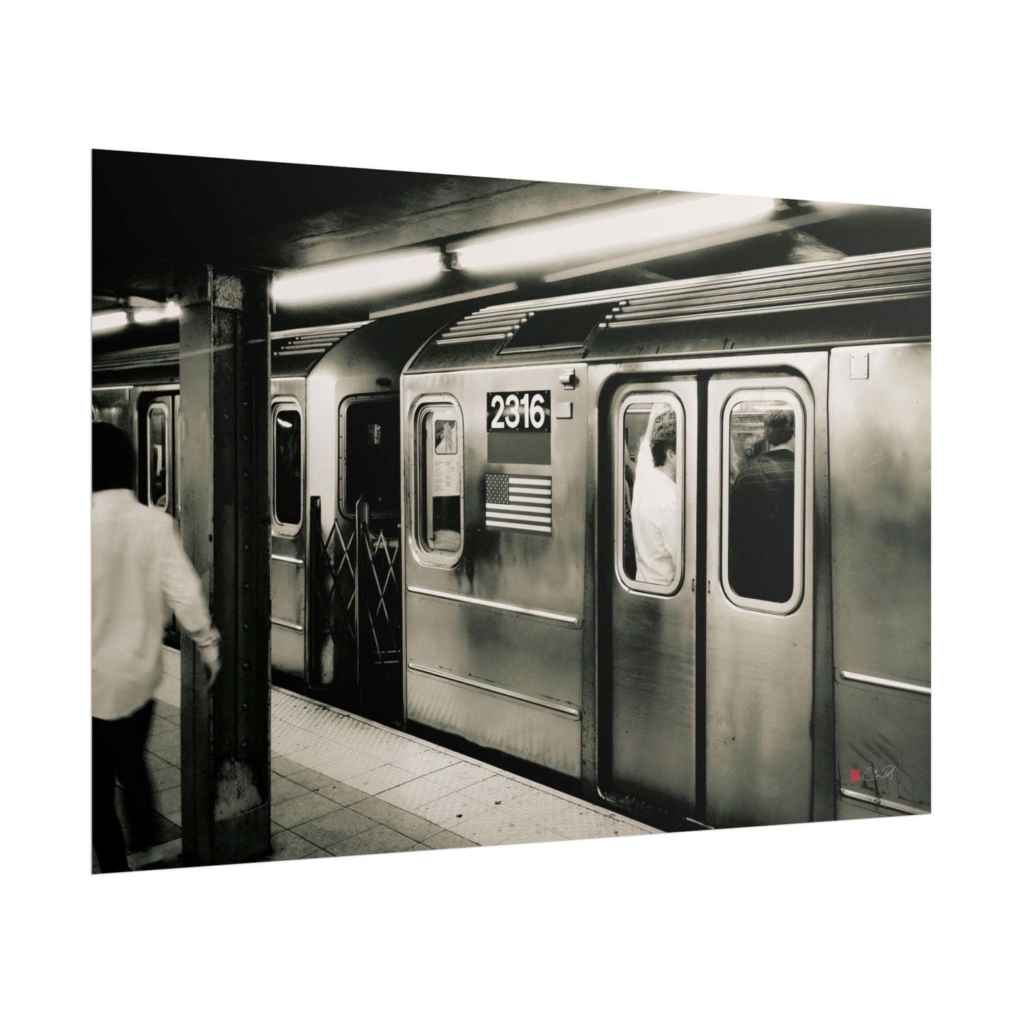Retro Subway Train 2316 - Black and White Photograph Art Rolled Poster