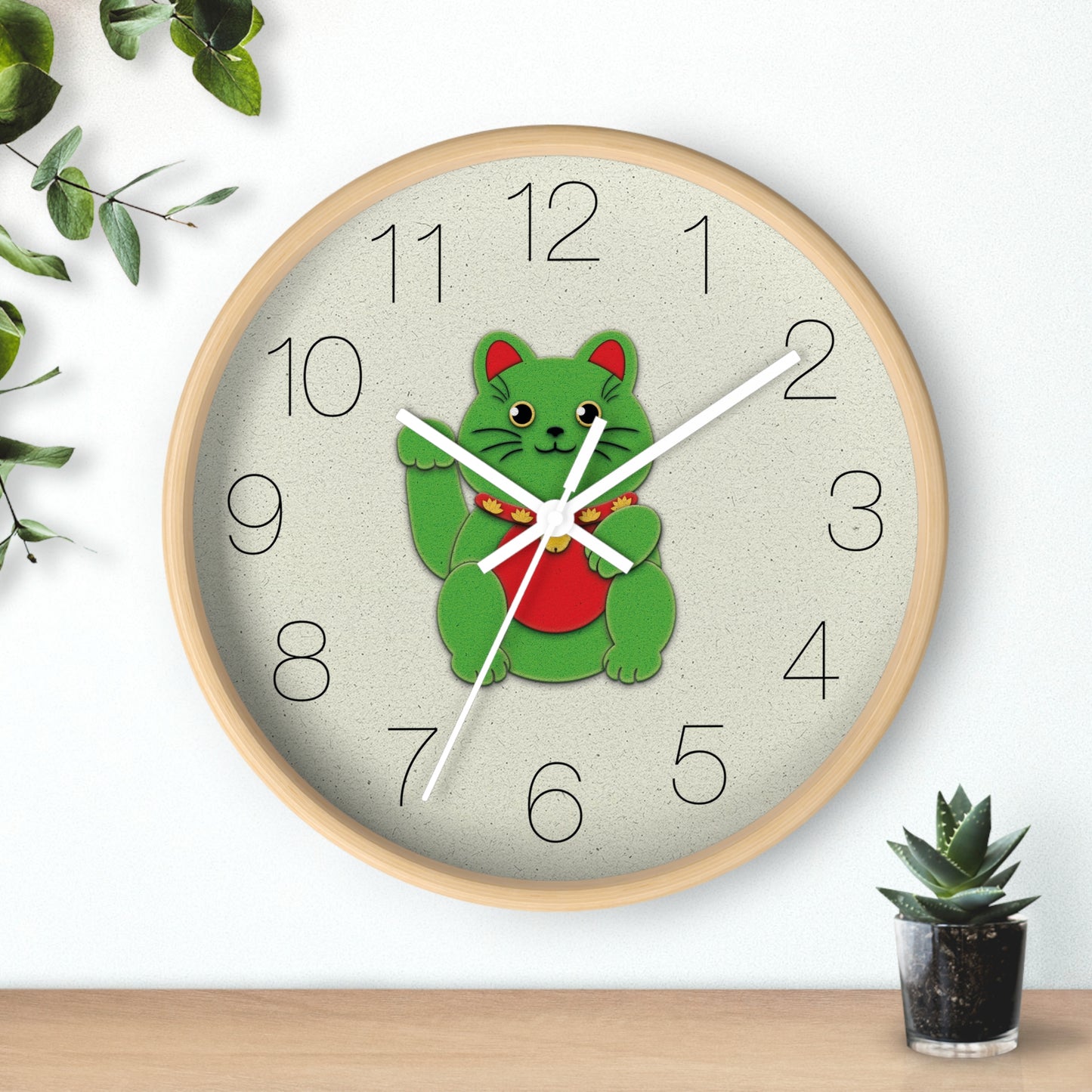 Green Maneki-Neko Promoting Growth and Success Wall Clock - vrmediadecor.vrmedia.com.au