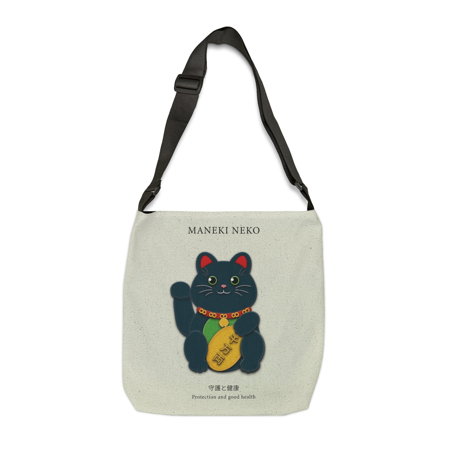 Black Maneki Neko Adjustable Tote Bag