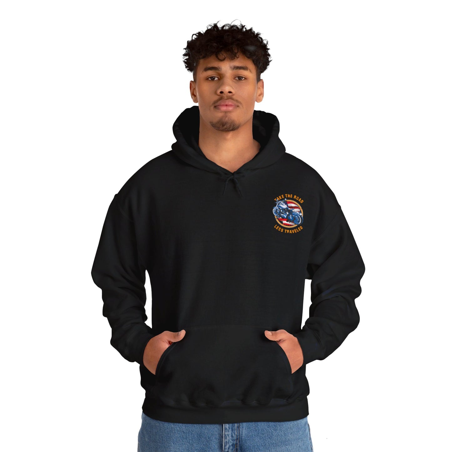 Take the road less traveled USA Version Unisex Heavy Blend™ Hooded Sweatshirt - vrmediadecor.vrmedia.com.au
