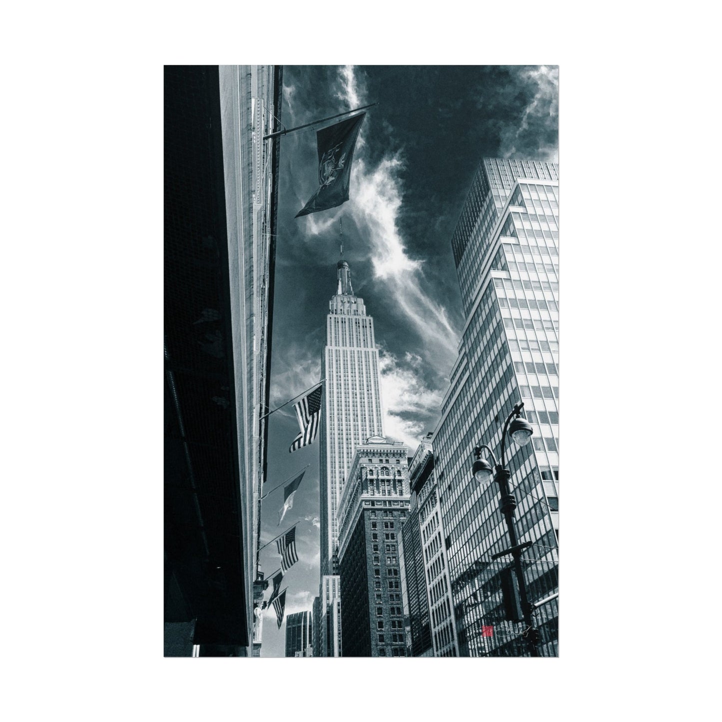 Empire State Building - Black and White Street Art Print Rolled Poster