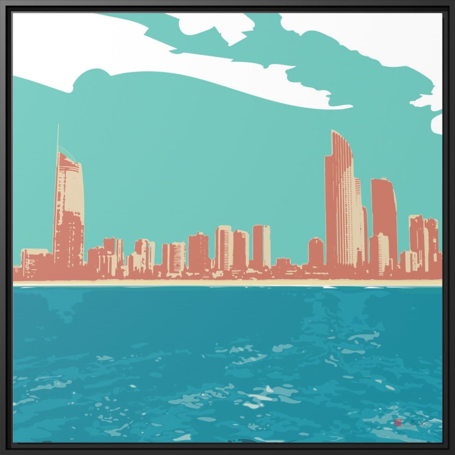 32x32" Framed Canvas: "Surfers Paradise Skyline"