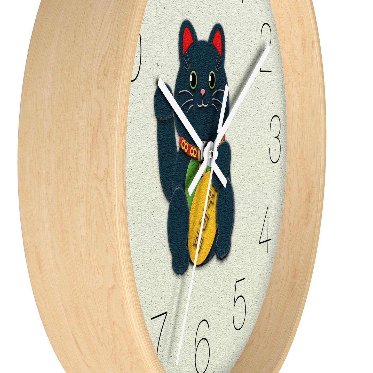 Black Maneki-Neko Warding Off Evil and Bringing Good Health Wall Clock - vrmediadecor.vrmedia.com.au