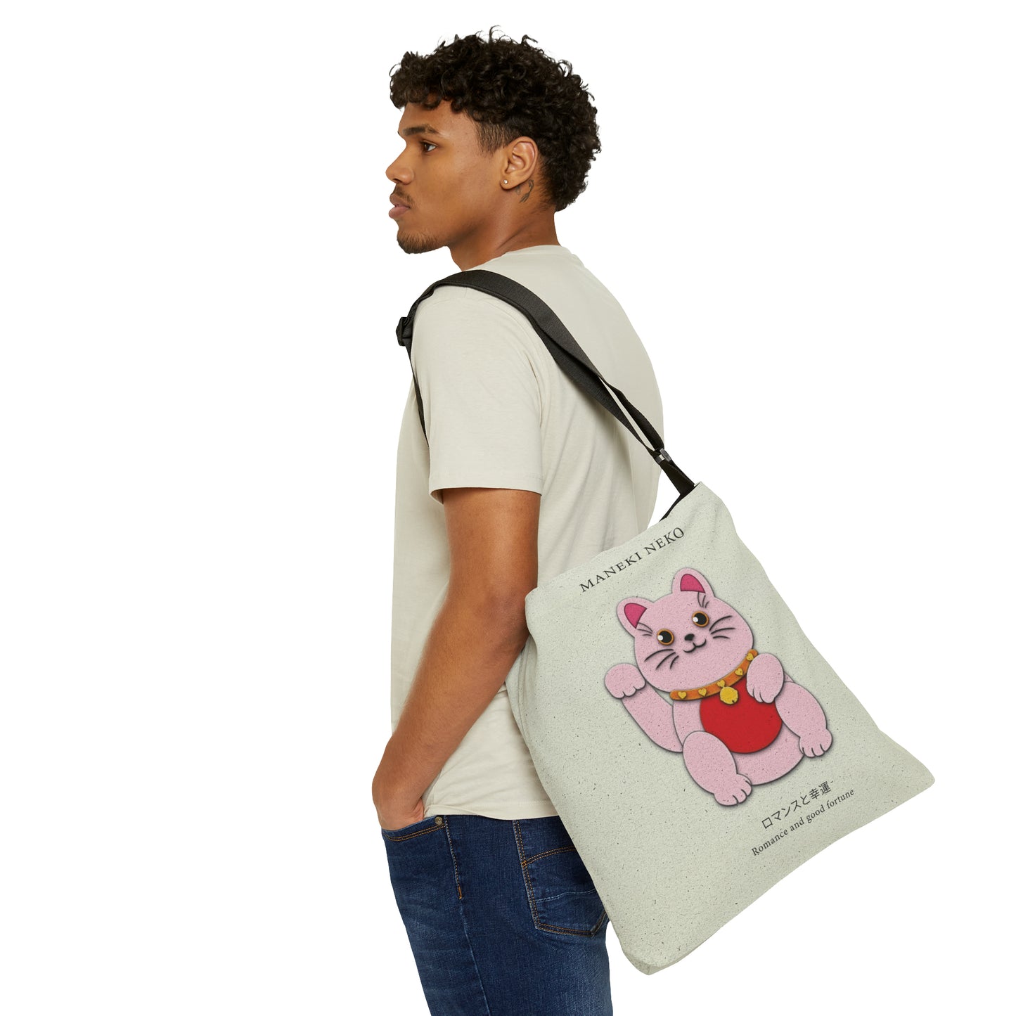 Pink Maneki Neko Adjustable Tote Bag