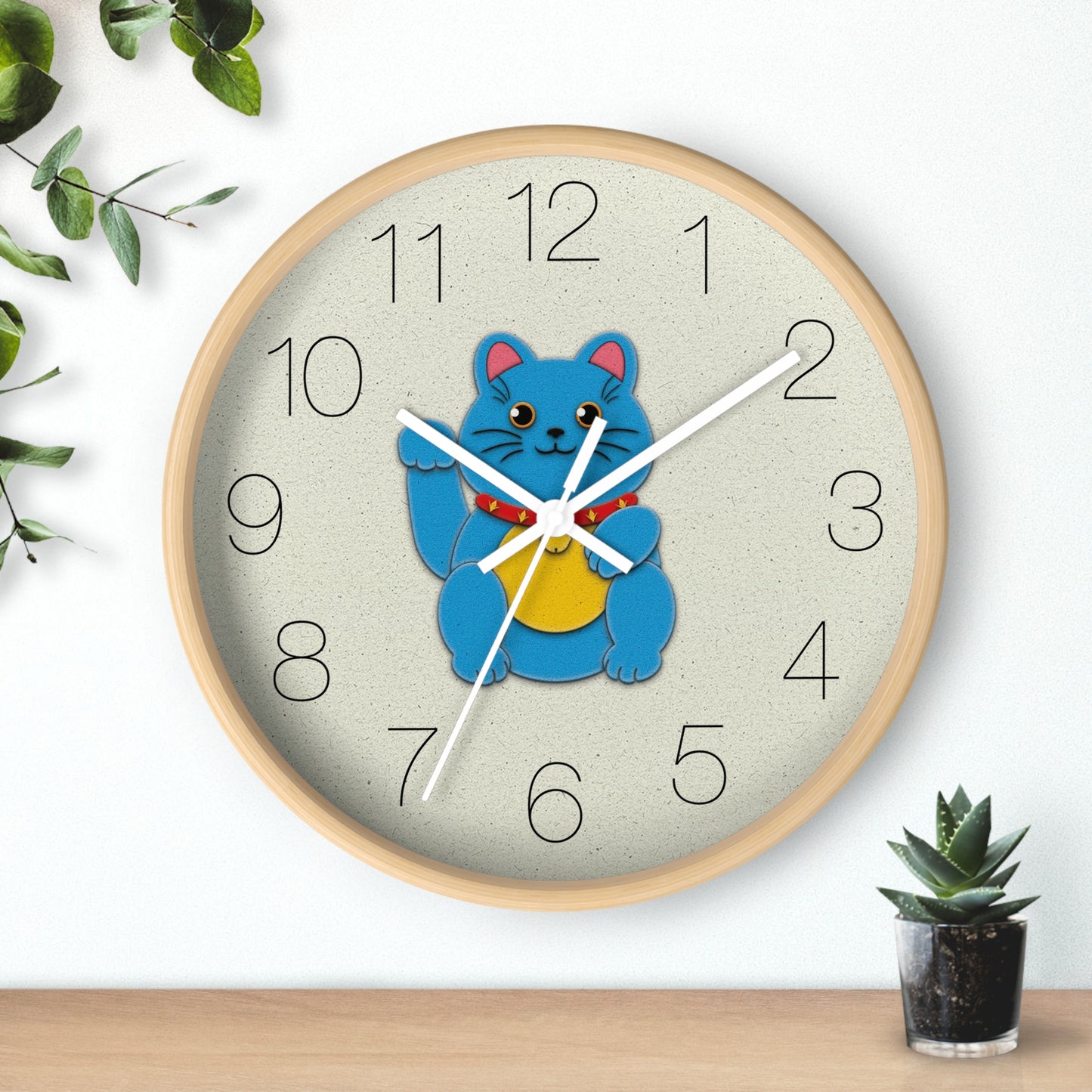 Blue Maneki-Neko Bringing Peace, Stability, and Good Fortune Wall Clock - vrmediadecor.vrmedia.com.au
