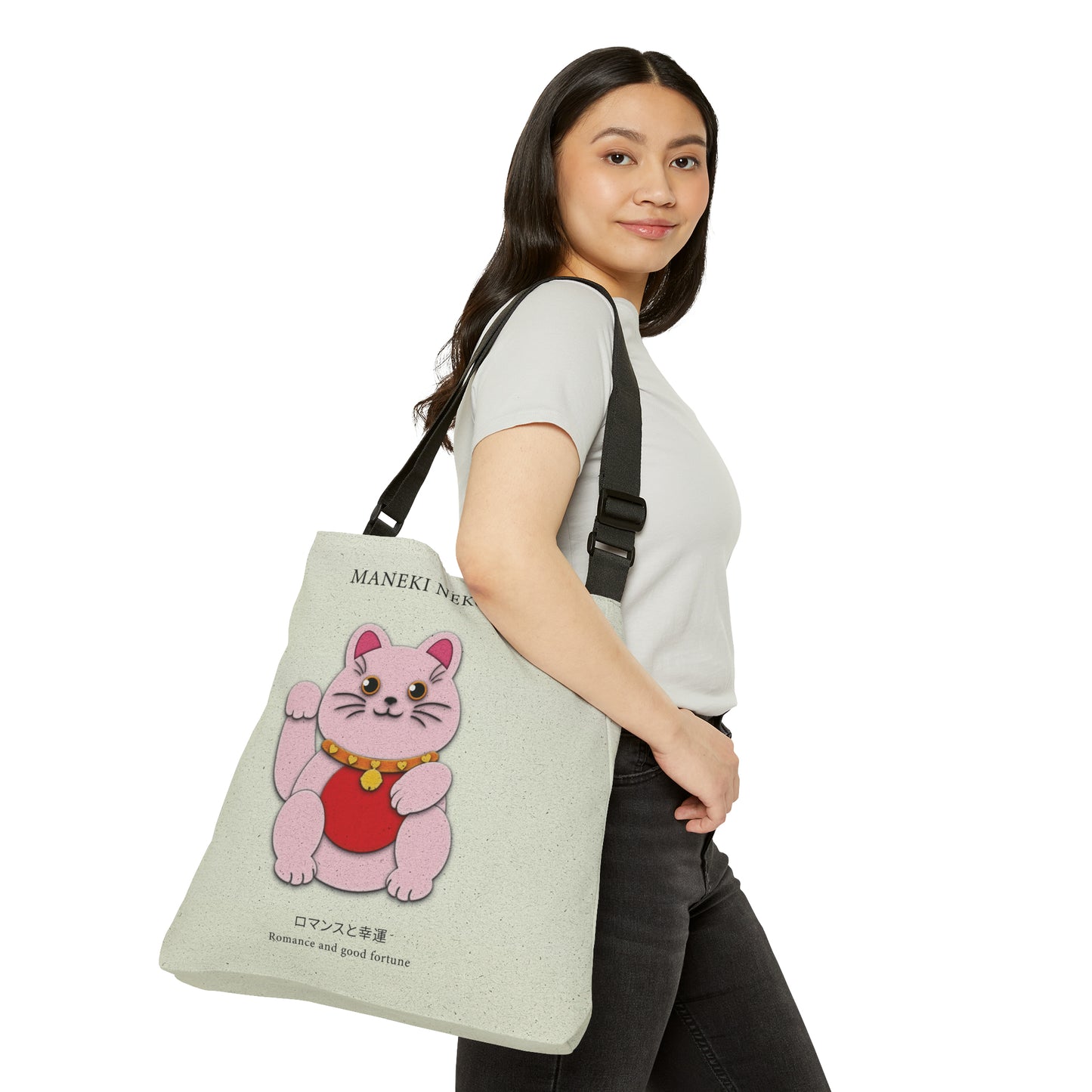 Pink Maneki Neko Adjustable Tote Bag
