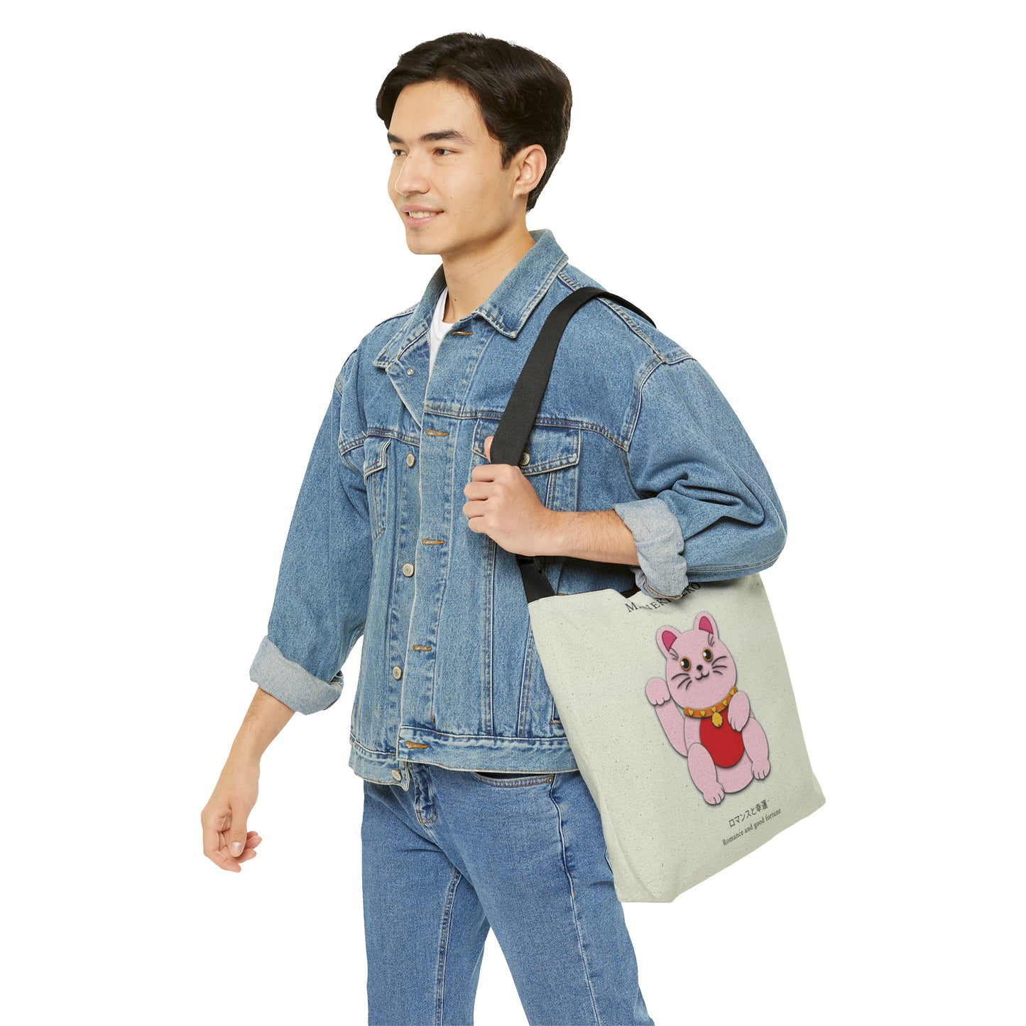 Pink Maneki Neko Adjustable Tote Bag