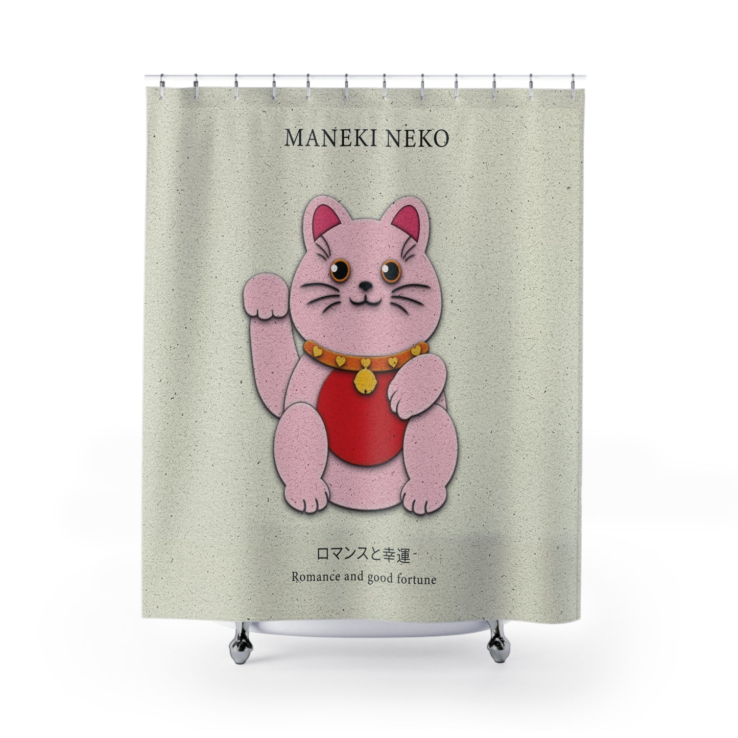 Pink Maneki-Neko Spreading Love and Romance - Shower Curtain - vrmediadecor.vrmedia.com.au