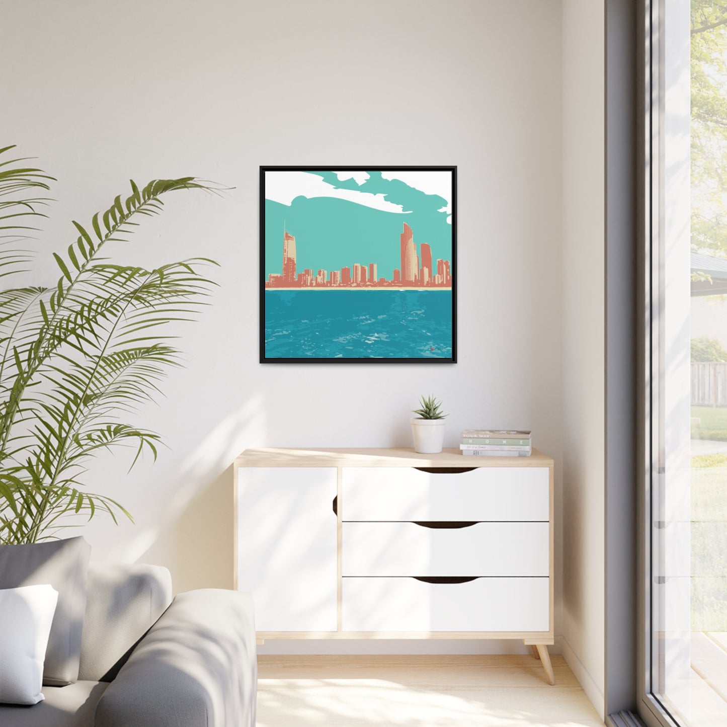 32x32" Framed Canvas: "Surfers Paradise Skyline"