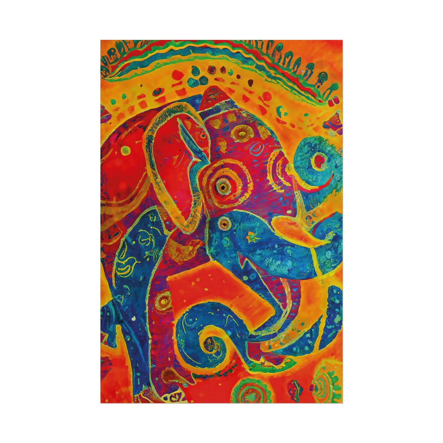Elephant Regalia - Vibrant Abstract Print Rolled Poster