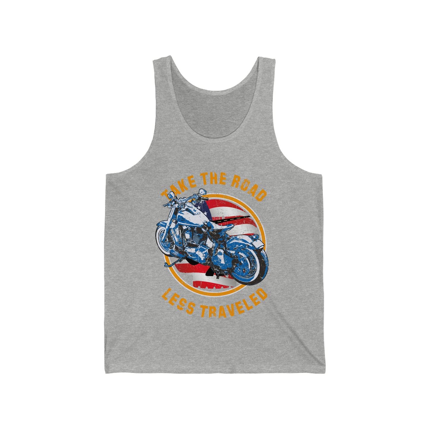 Take the road less traveled USA Version! Unisex Jersey Tank - vrmediadecor.vrmedia.com.au