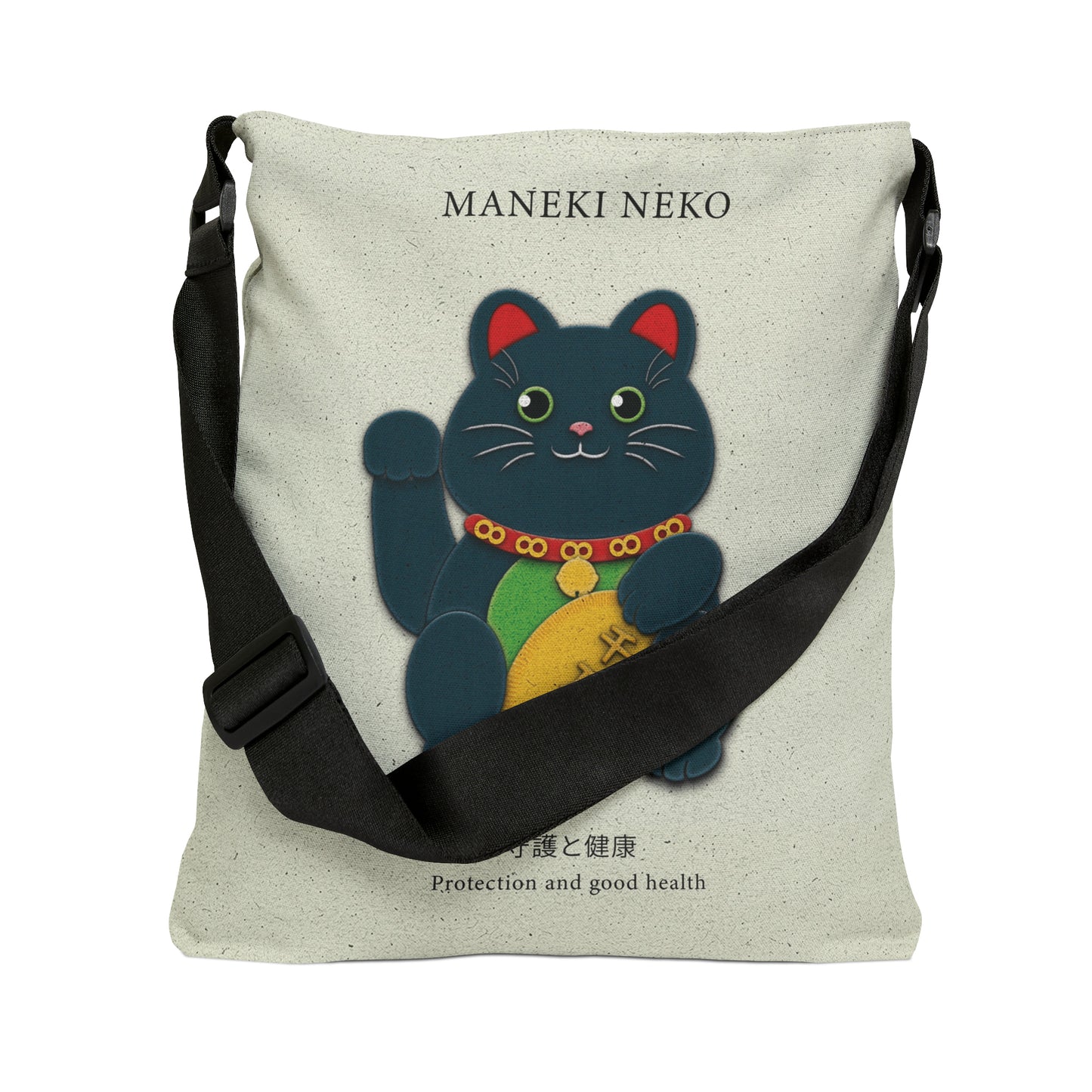 Black Maneki Neko Adjustable Tote Bag