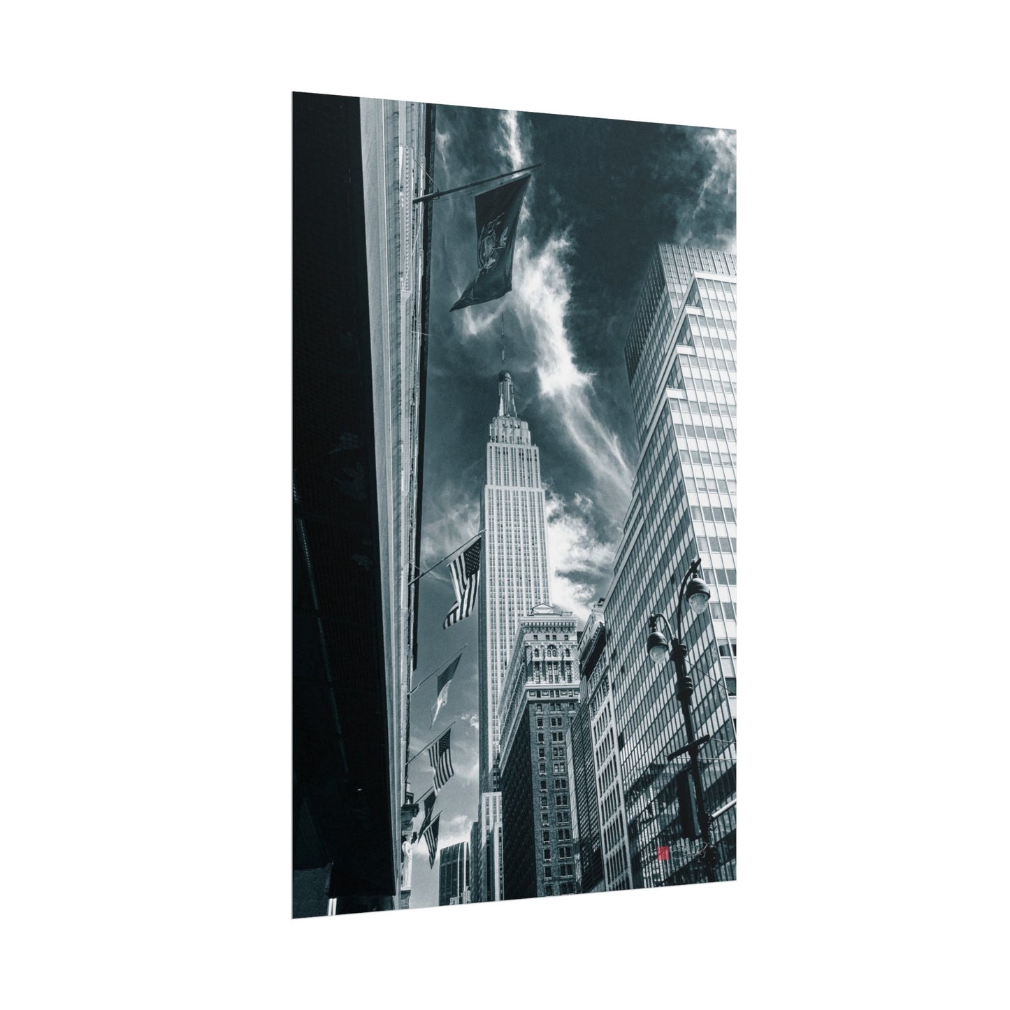 Empire State Building - Black and White Street Art Print Rolled Poster