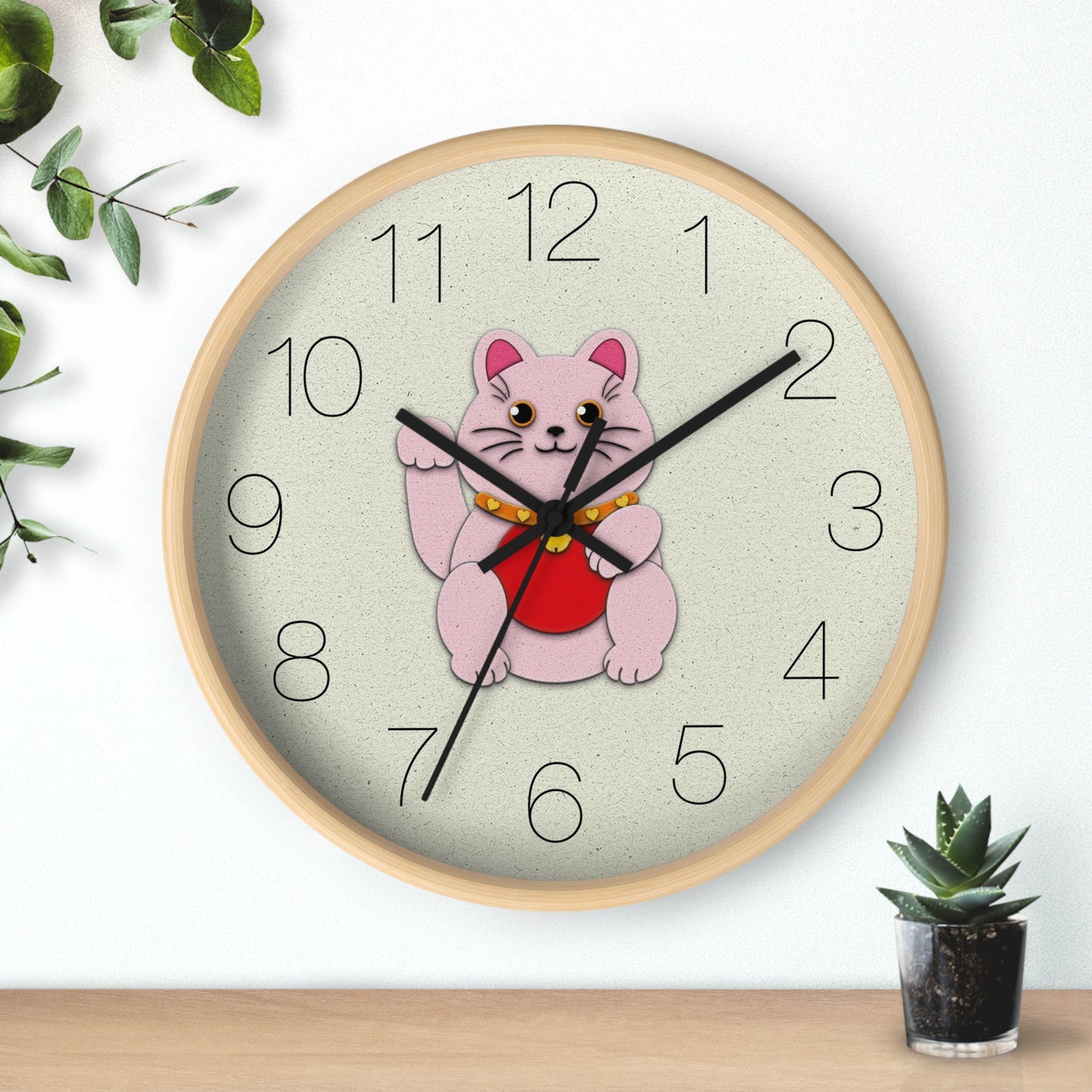 Pink Maneki-Neko Spreading Love and Romance Wall Clock - vrmediadecor.vrmedia.com.au