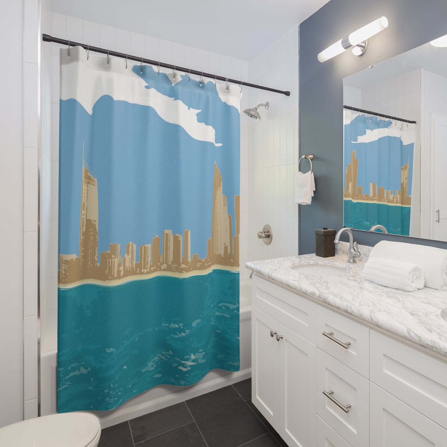 Surfers Paradise Skyline Shower Curtain - vrmediadecor.vrmedia.com.au