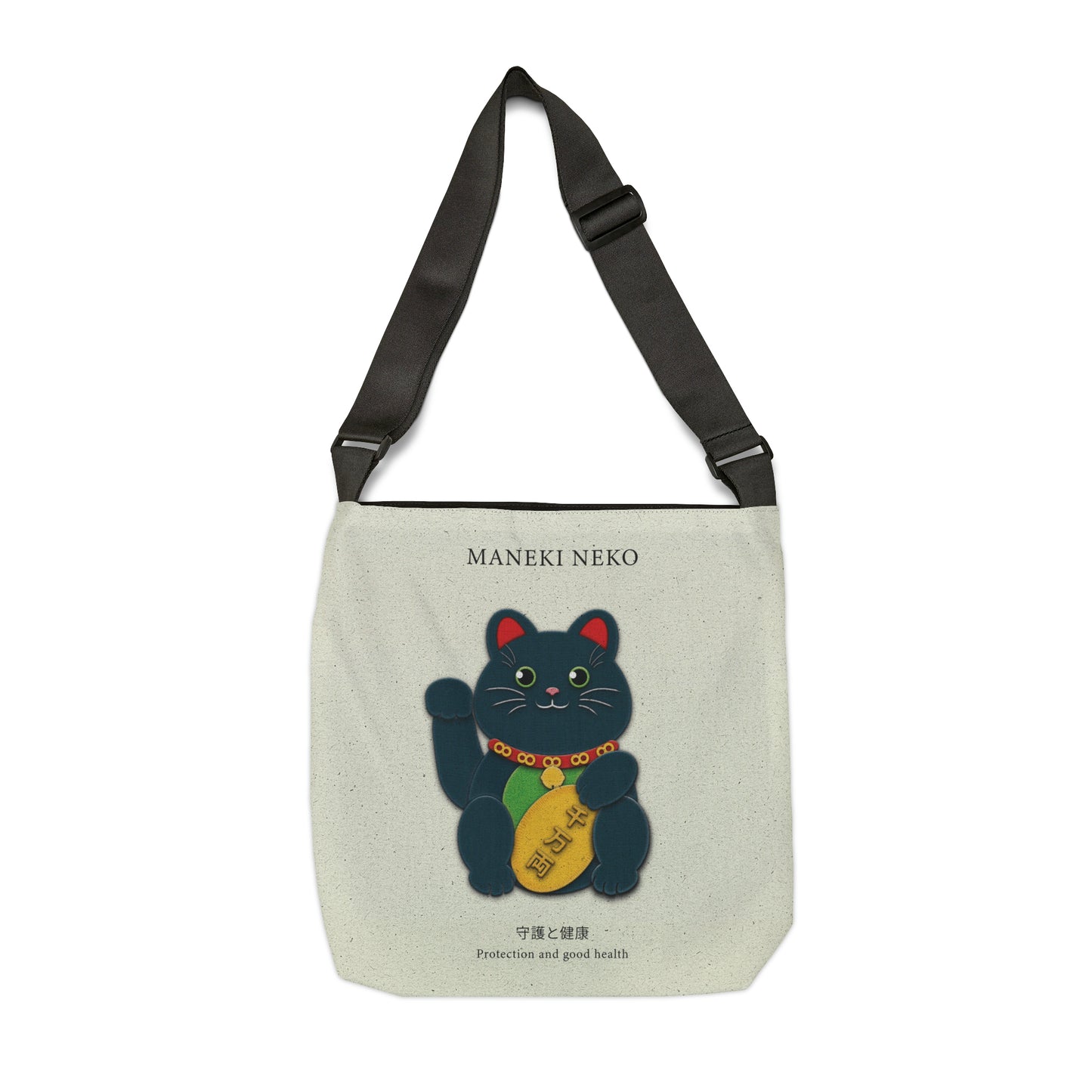 Black Maneki Neko Adjustable Tote Bag