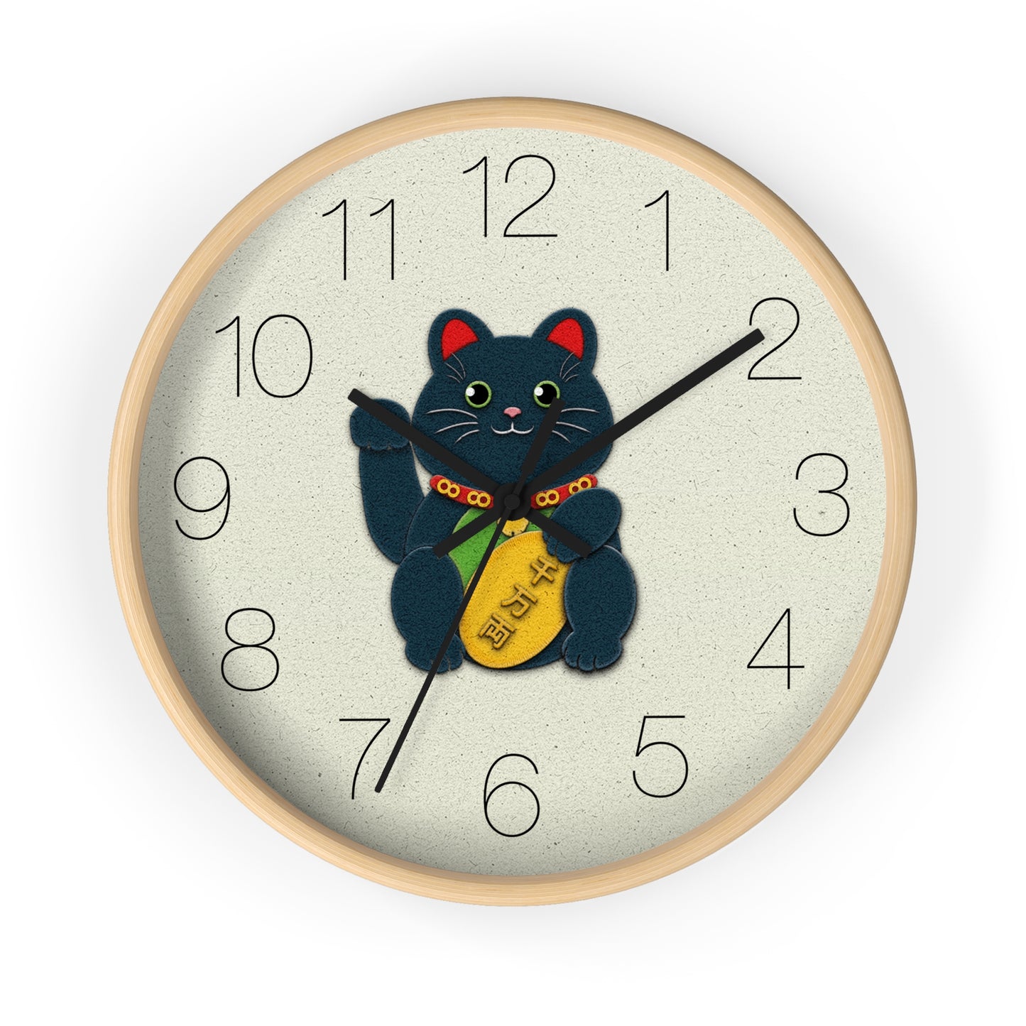 Black Maneki-Neko Warding Off Evil and Bringing Good Health Wall Clock - vrmediadecor.vrmedia.com.au