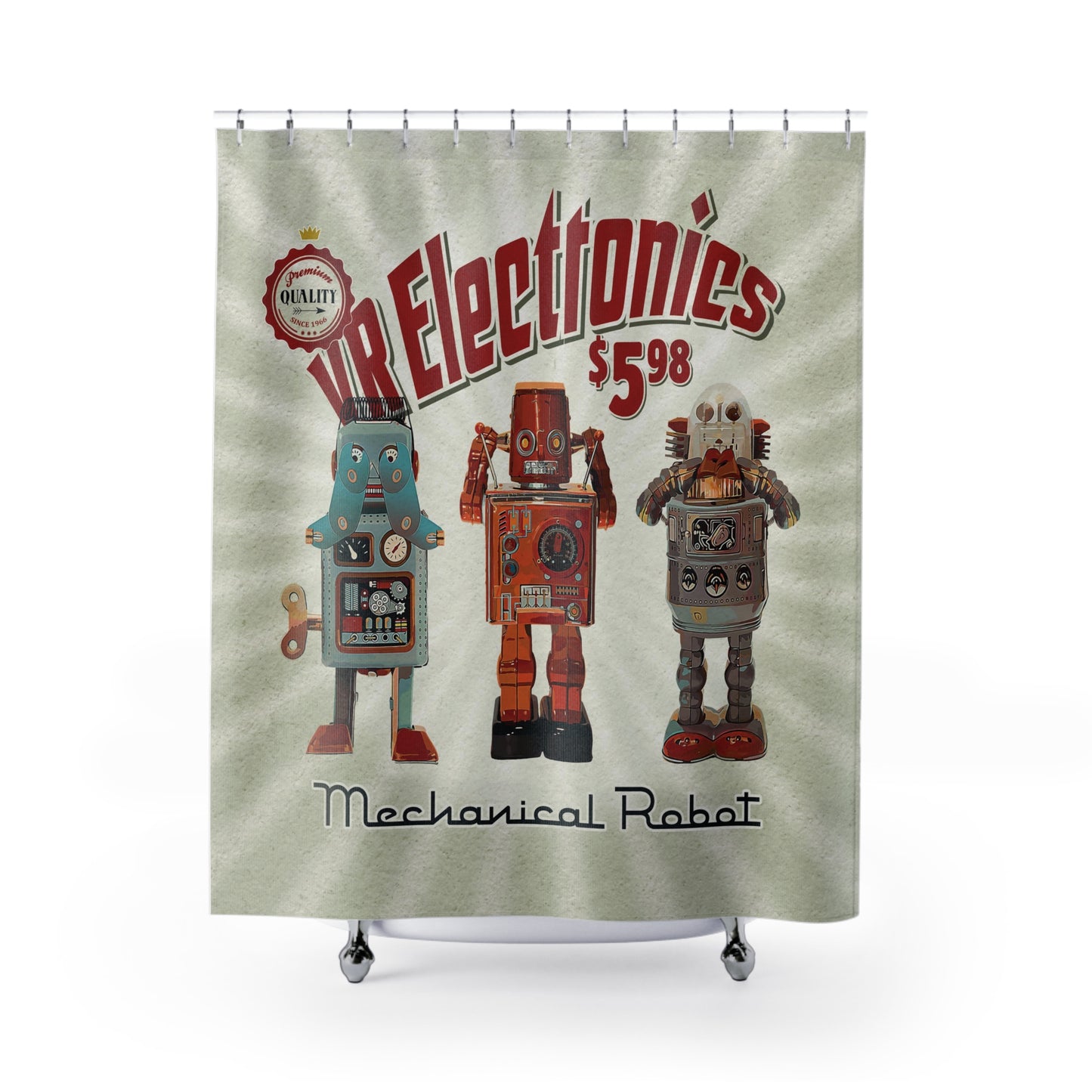 3 Wise Robots Shower Curtain - vrmediadecor.vrmedia.com.au