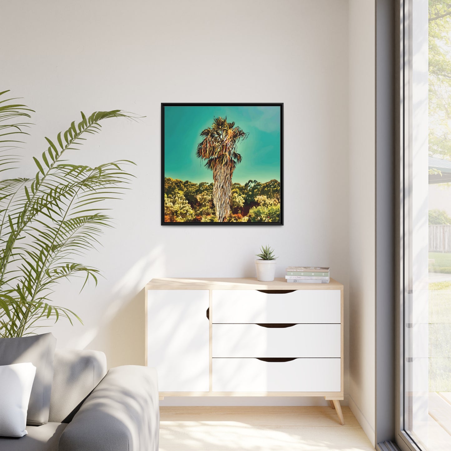 32x32" Framed Canvas: "Fan Palm Capricornia"
