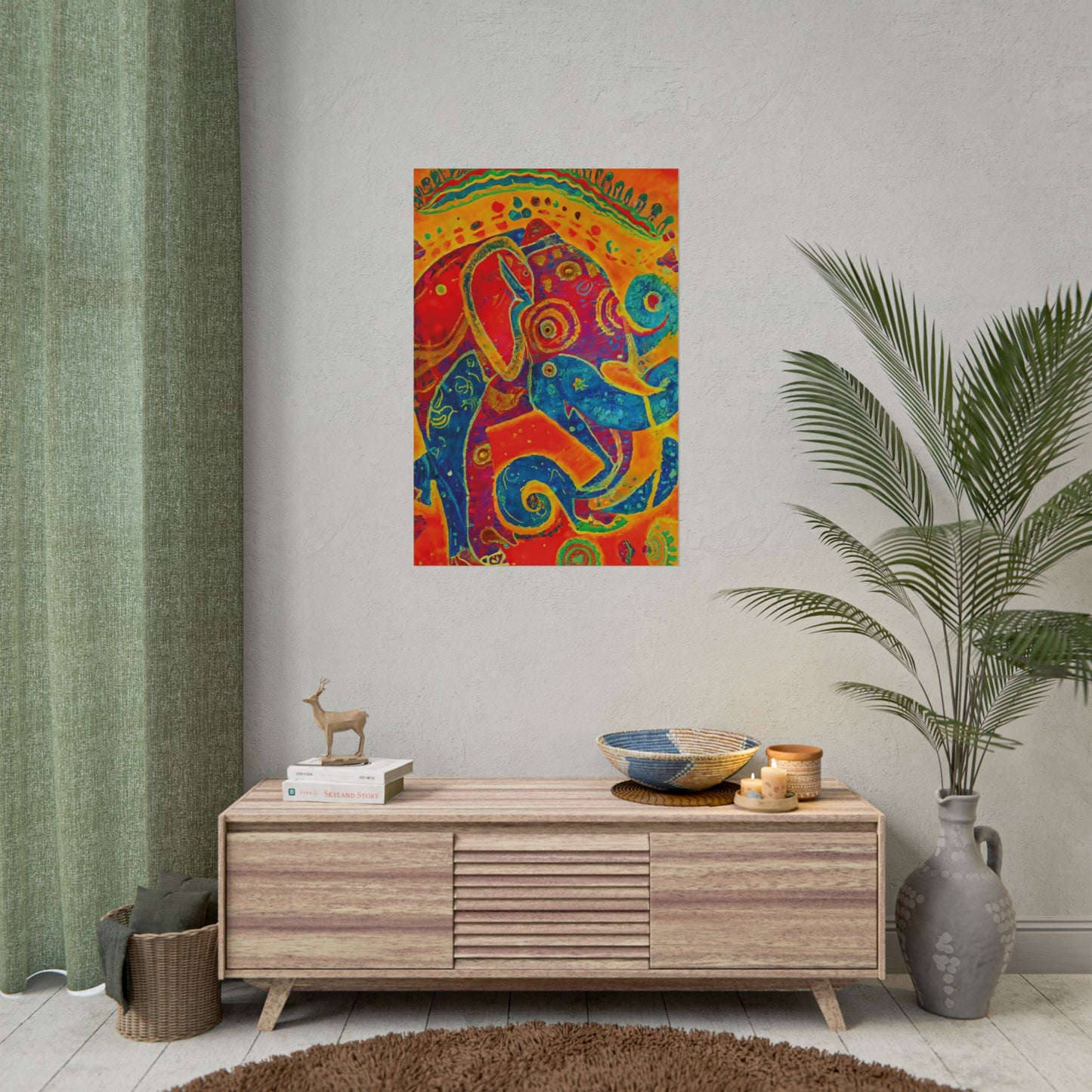 Elephant Regalia - Vibrant Abstract Print Rolled Poster
