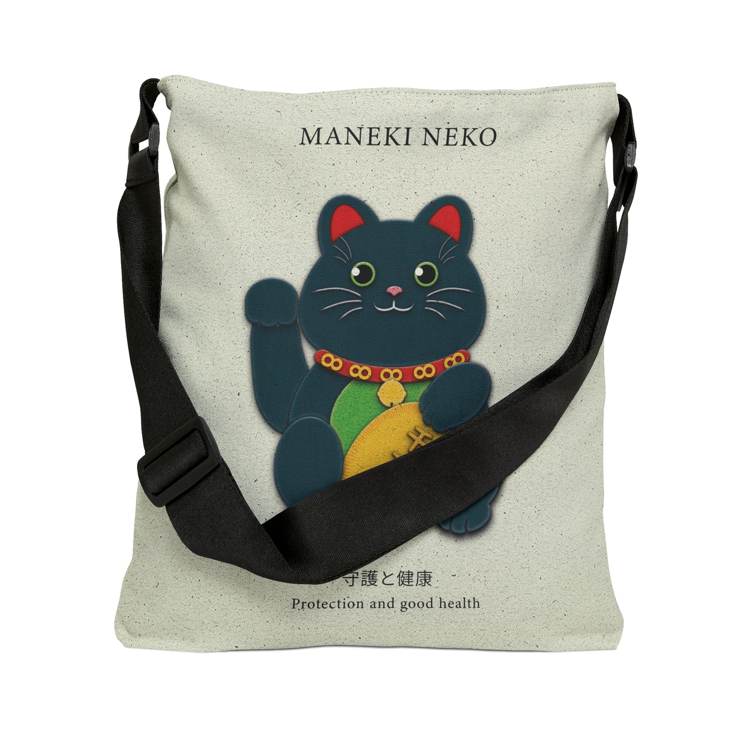 Black Maneki Neko Adjustable Tote Bag