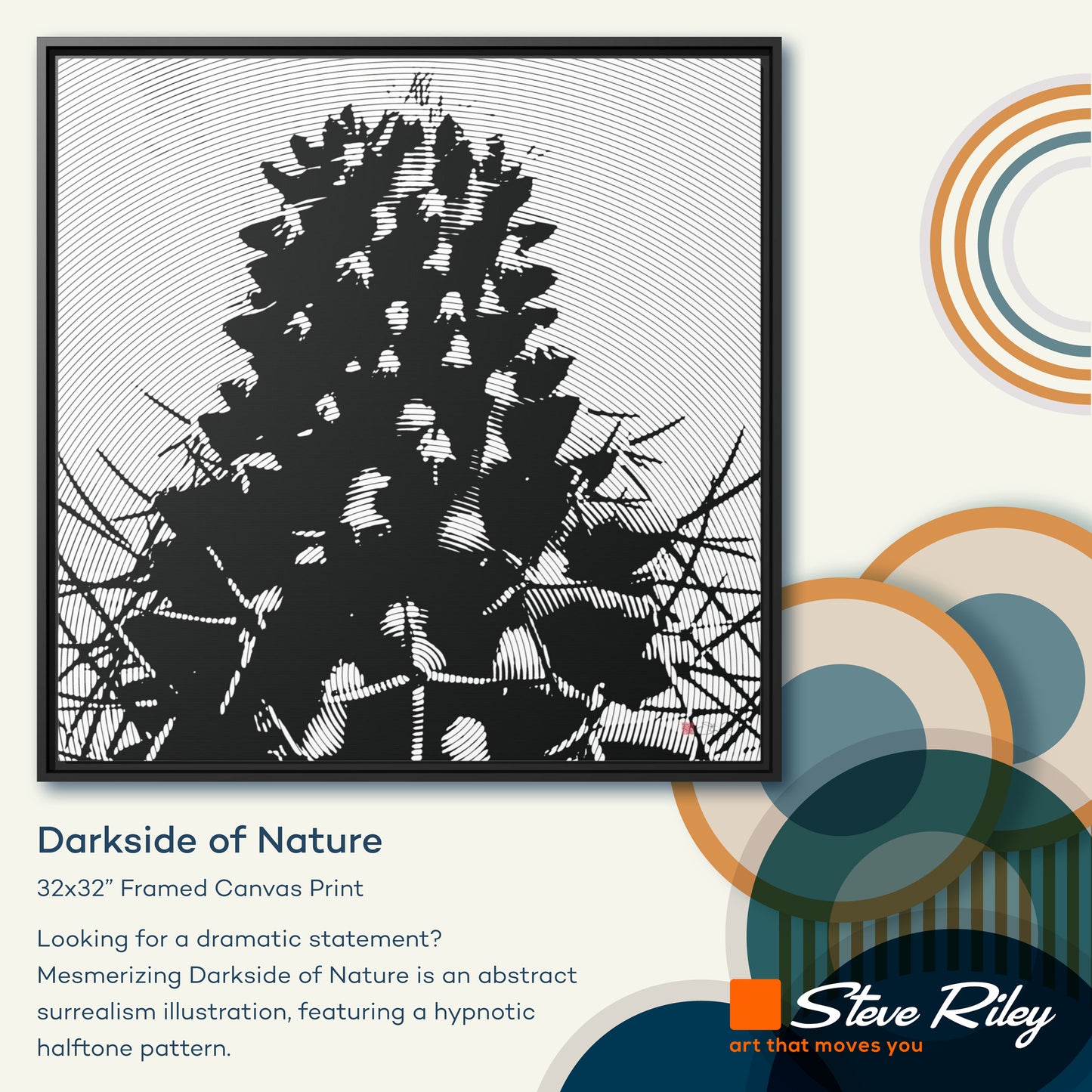 32x32" Framed Canvas: "Darkside of Nature"
