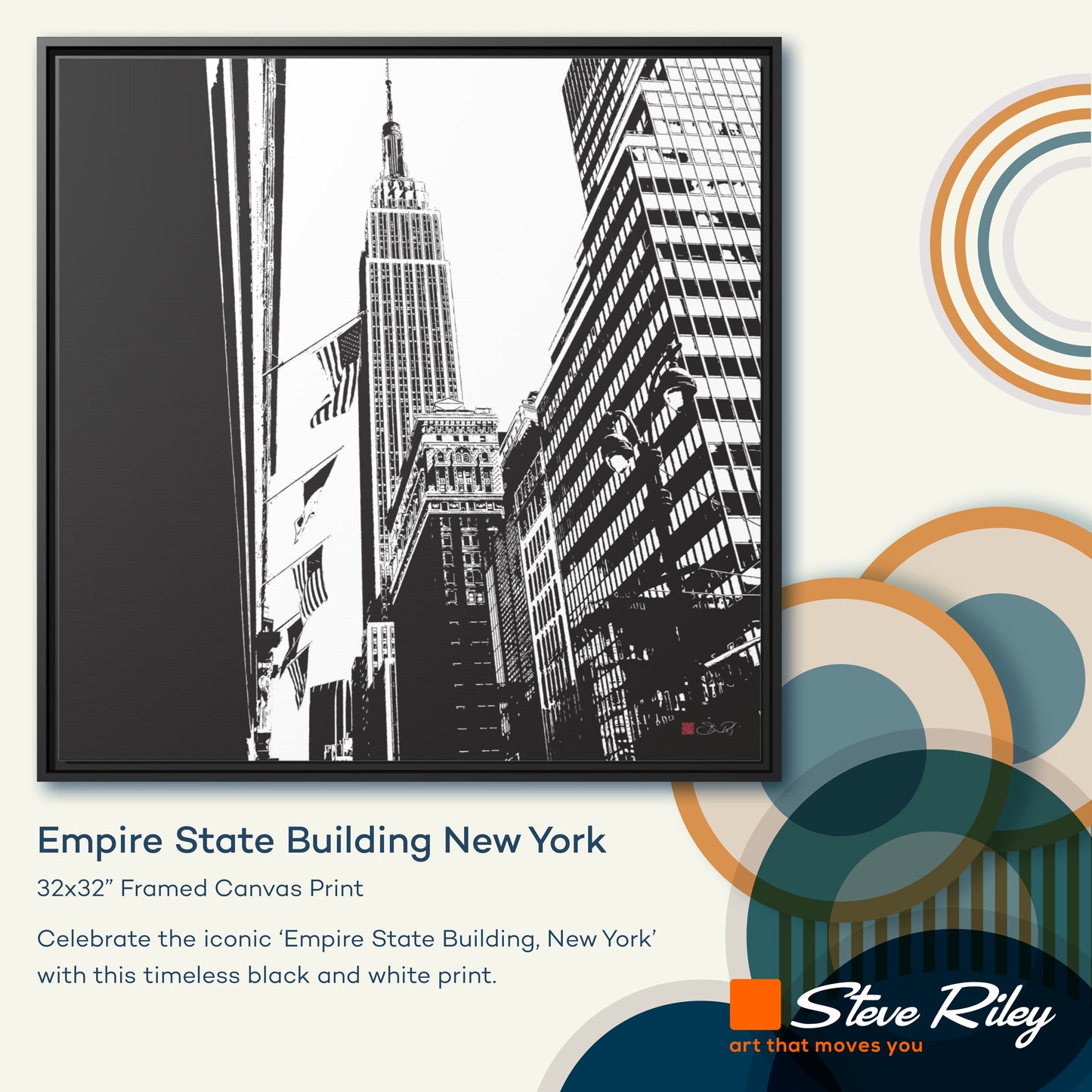 32x32" Framed Canvas: "Empire State Building New York"
