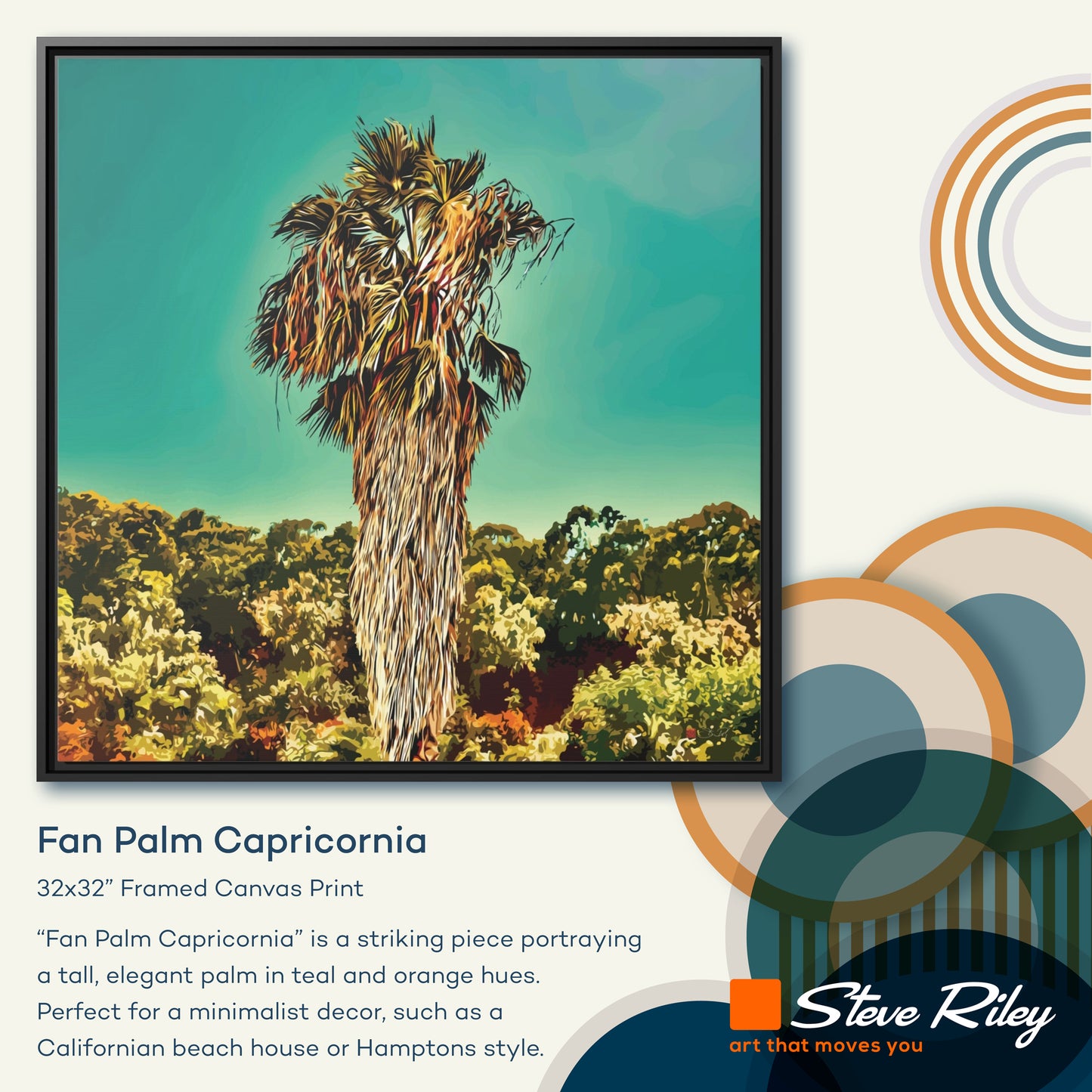 32x32" Framed Canvas: "Fan Palm Capricornia"