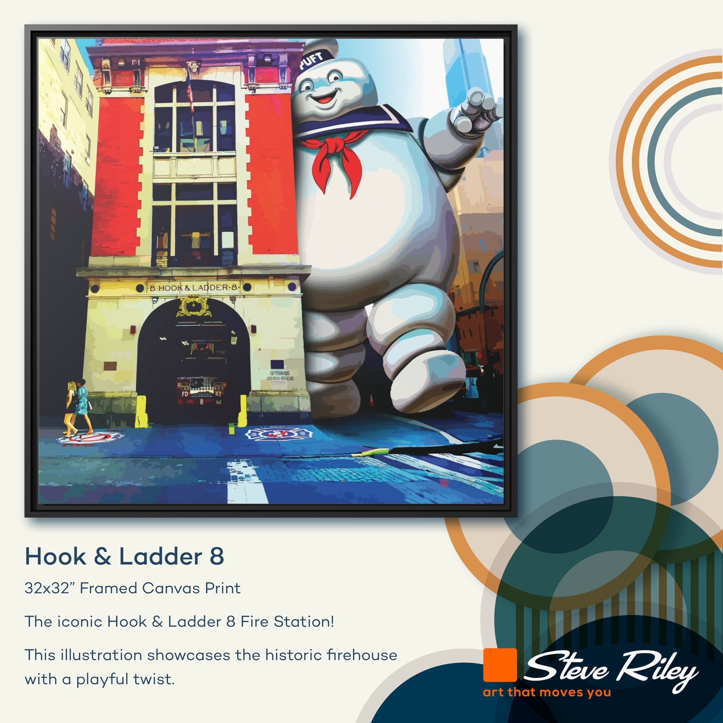 32x32" Framed Canvas: "Hook & Ladder 8"