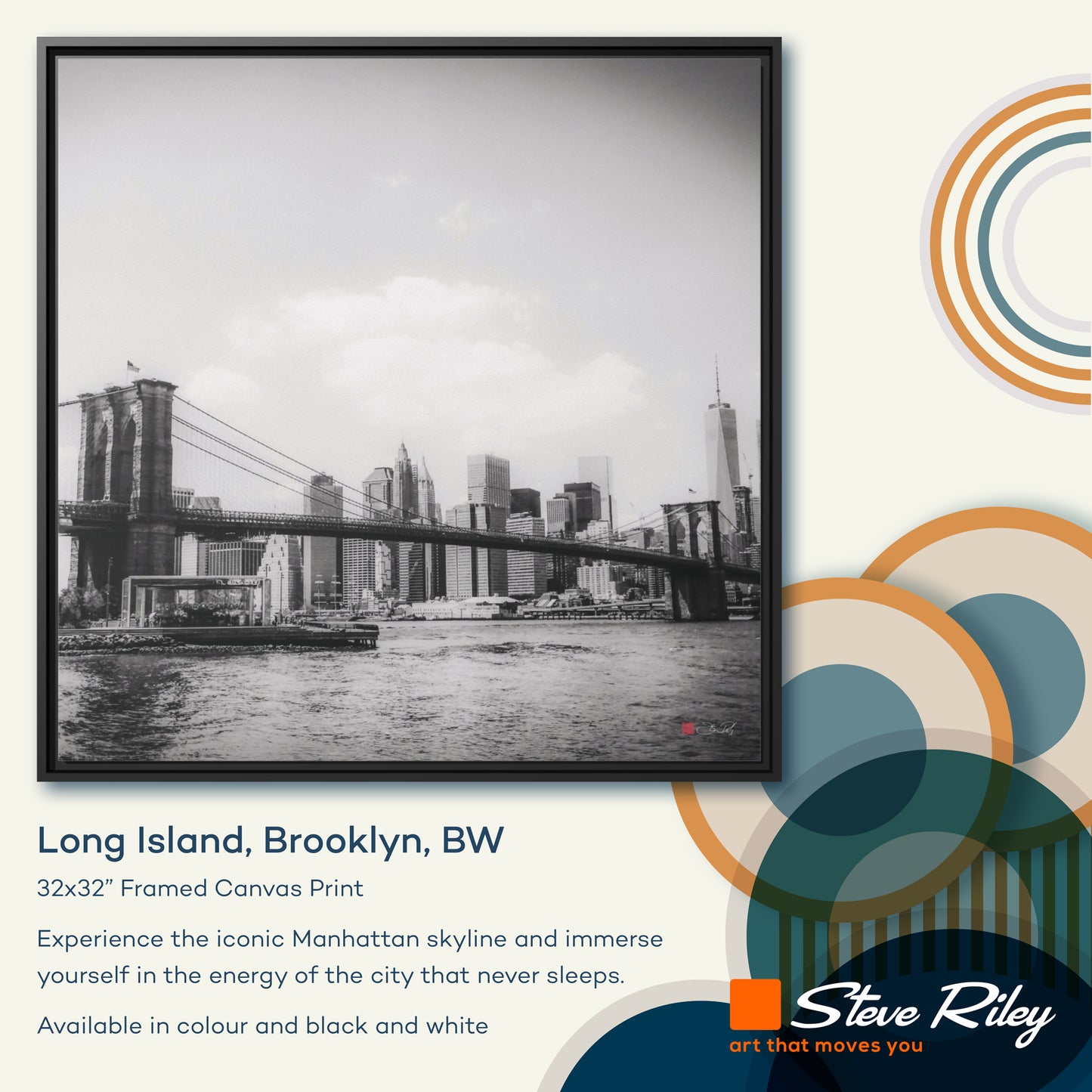32x32" Framed Canvas: "Long Island, Brooklyn, BW"