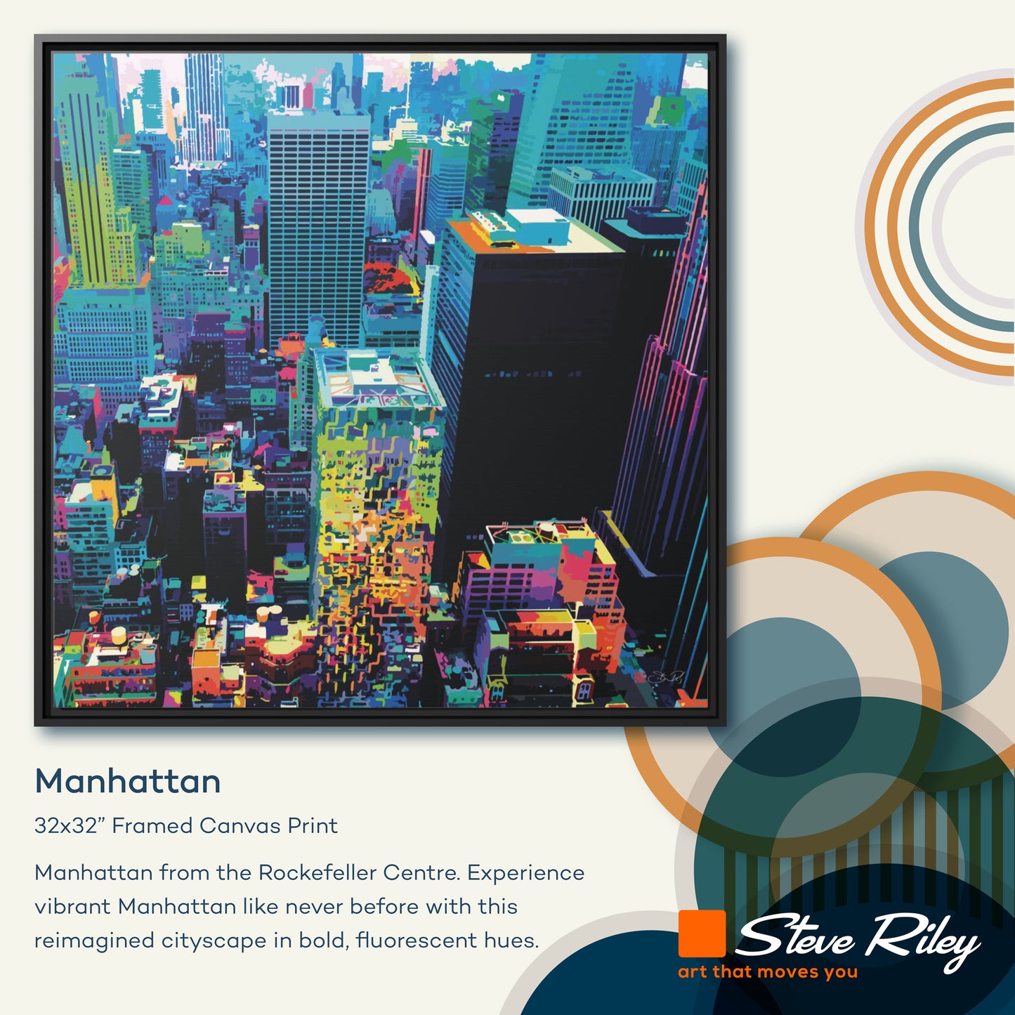32x32" Framed Canvas: "Manhattan"
