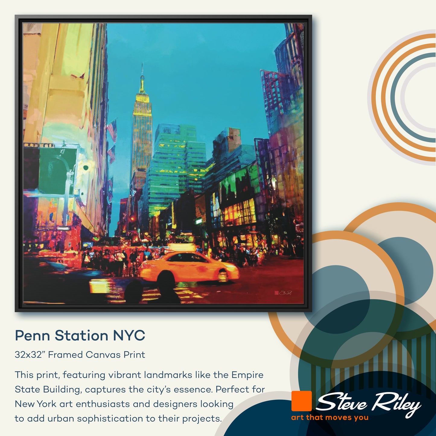 32x32" Framed Canvas: "Penn Station NYC"