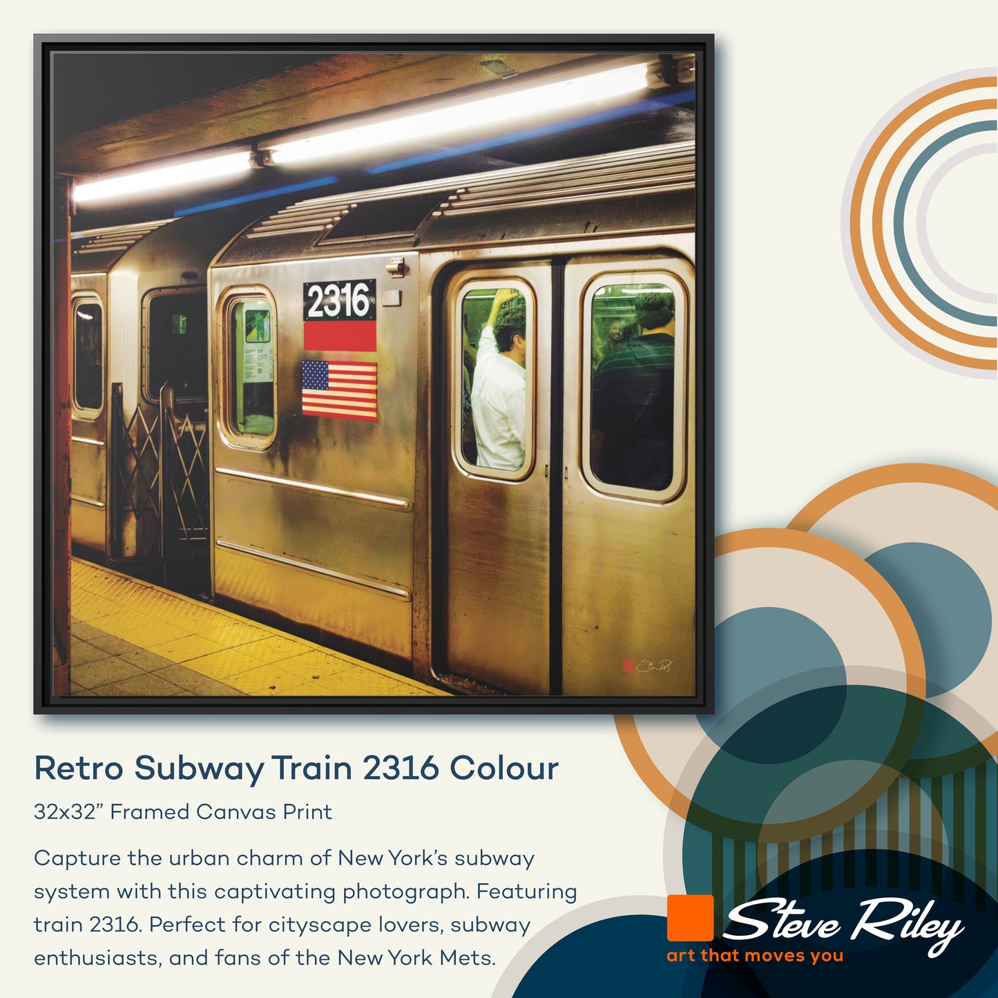 32x32" Framed Canvas: "Retro Subway Train 2316 Colour"