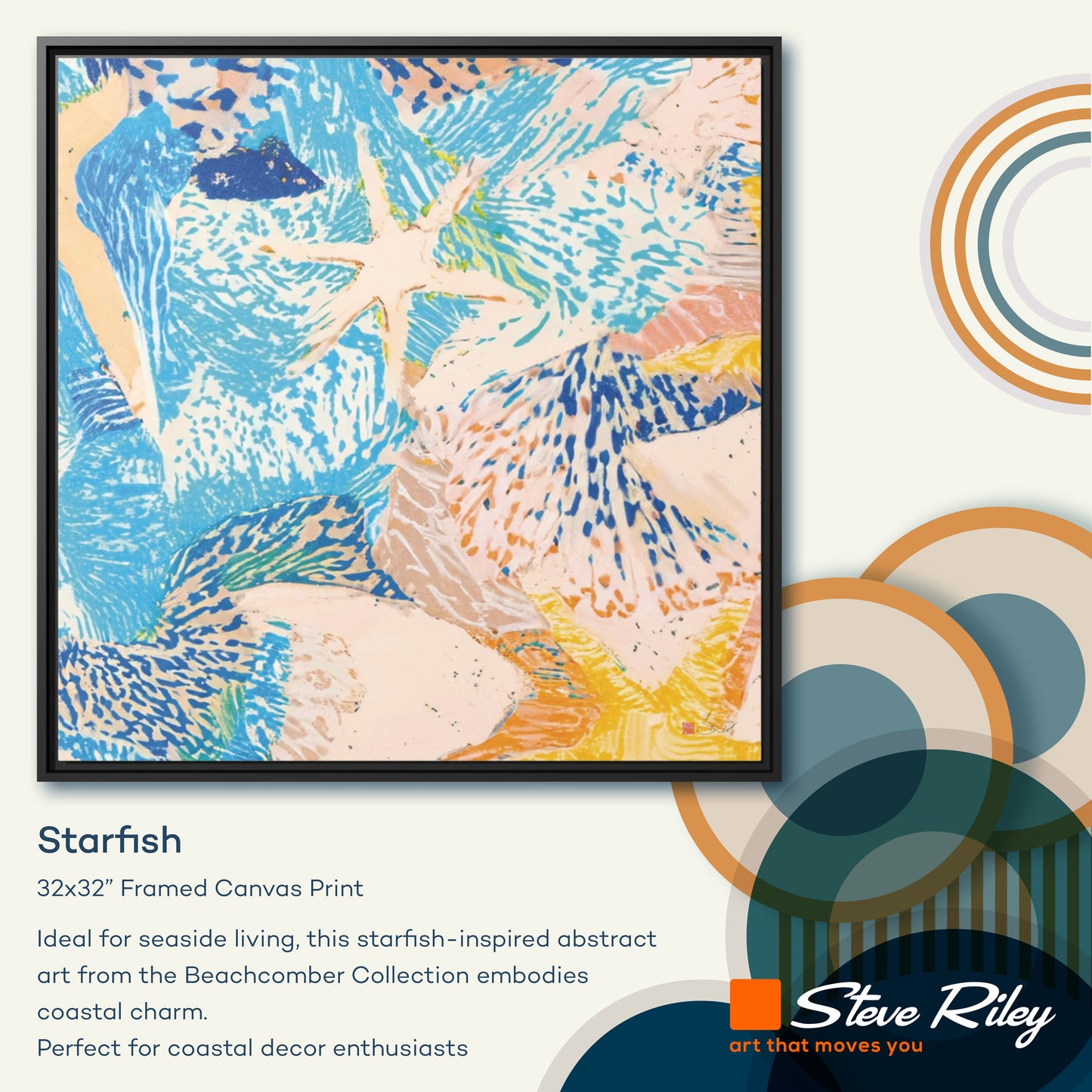 32x32" Framed Canvas: "Starfish"