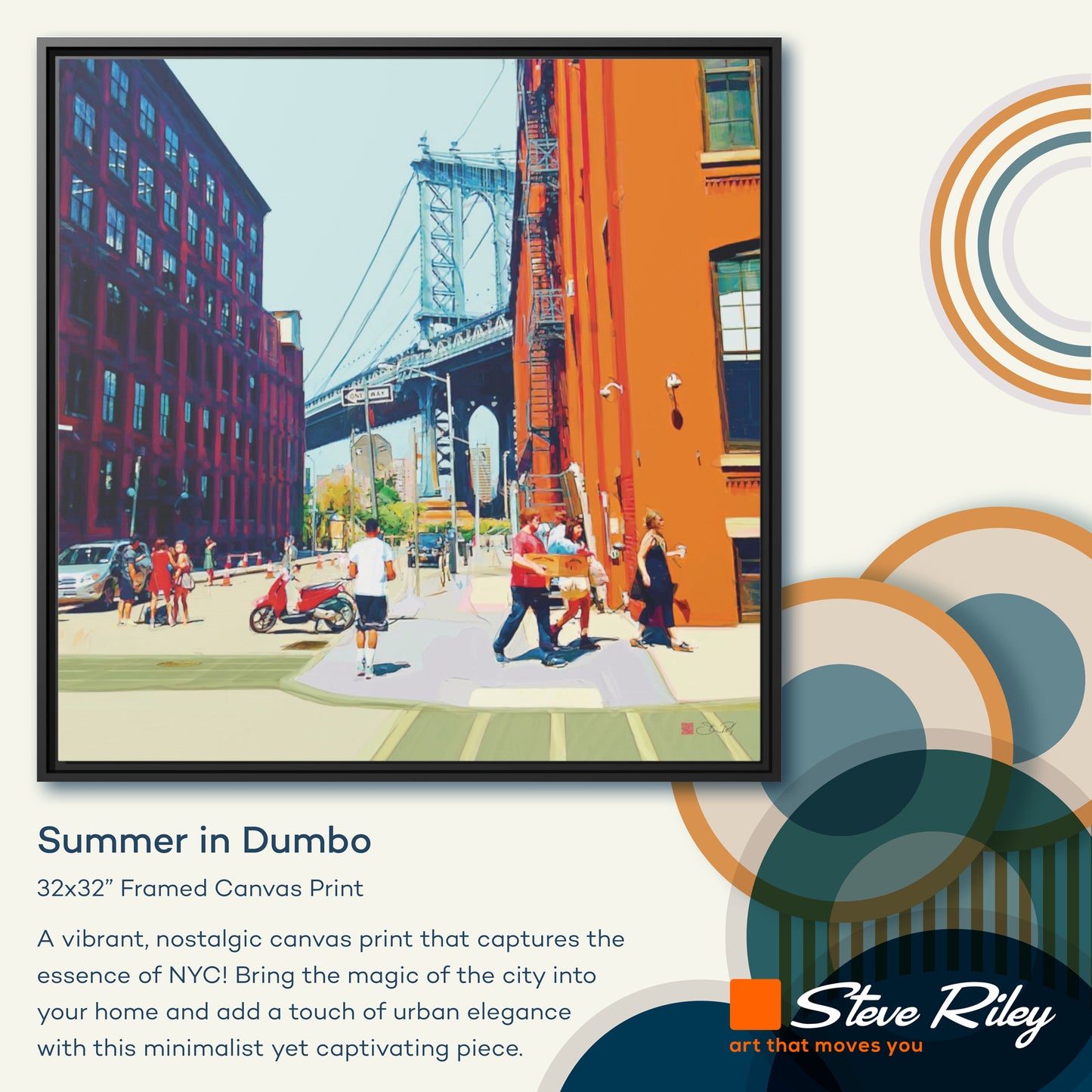 32x32" Framed Canvas: "Summer in Dumbo"