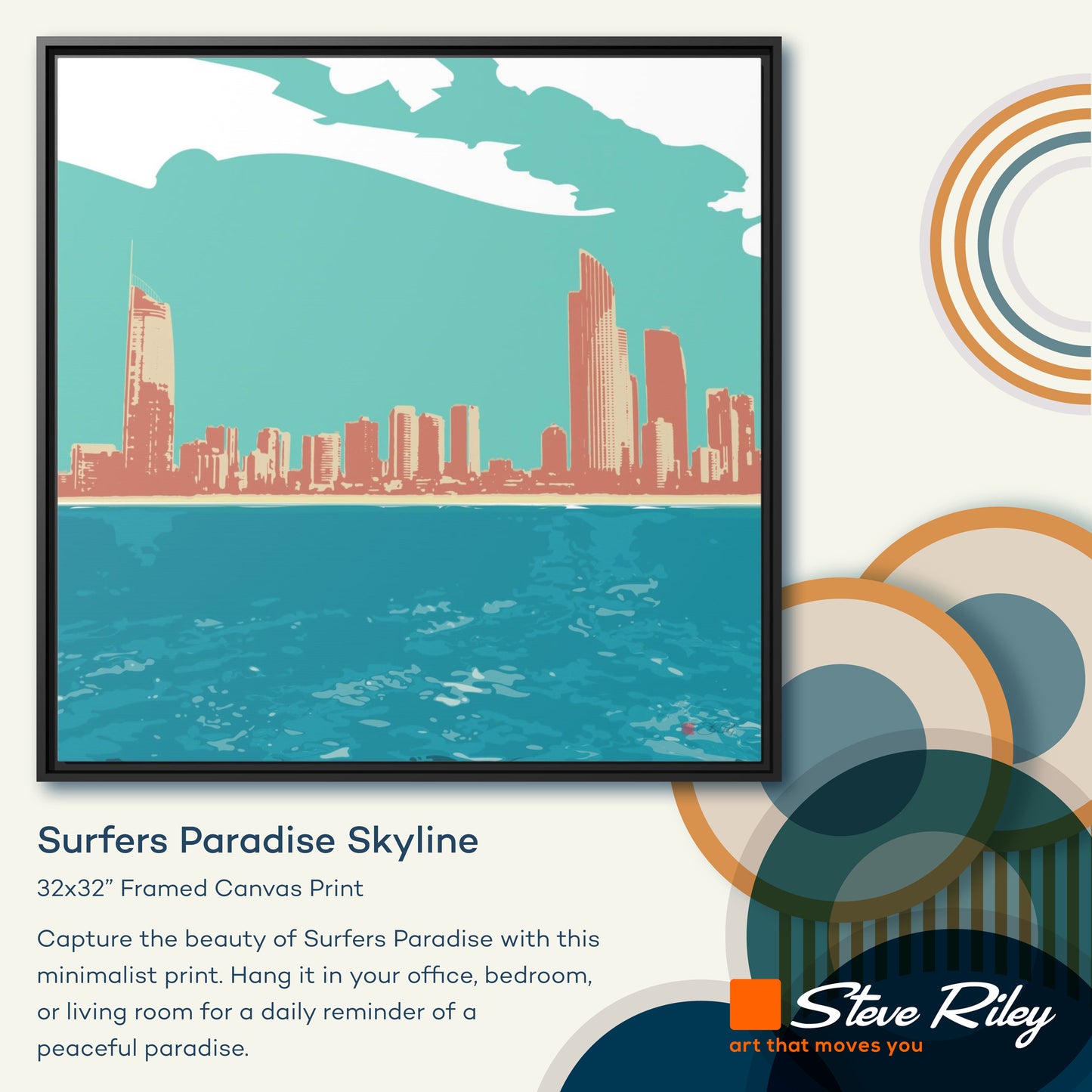 32x32" Framed Canvas: "Surfers Paradise Skyline"