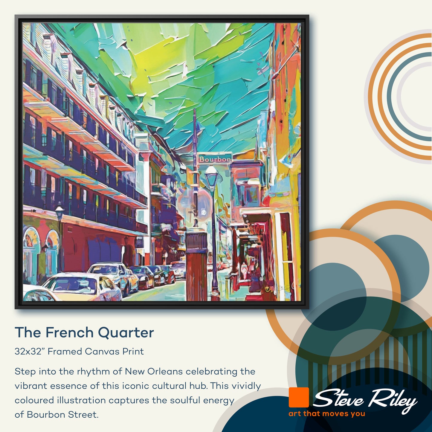32x32" Framed Canvas: "The French Quarter"