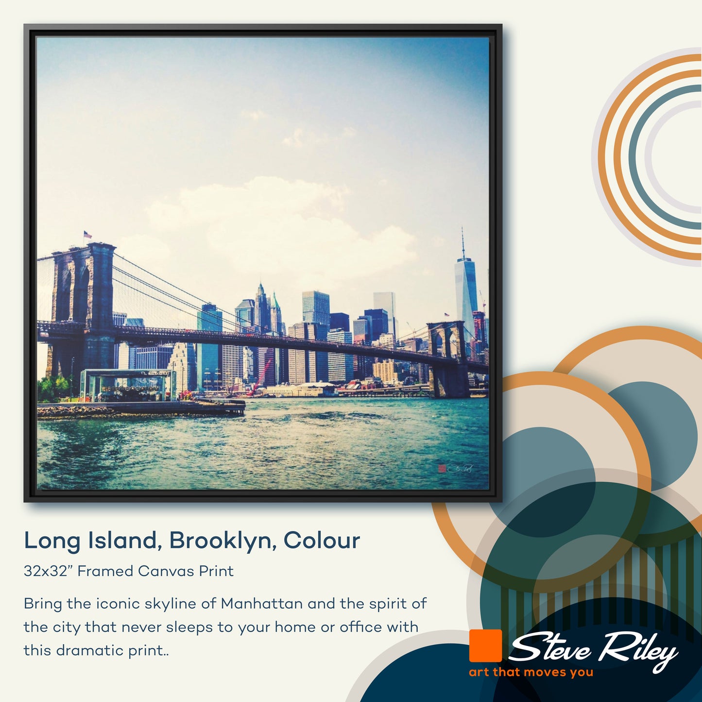 32x32" Framed Canvas: "Long Island, Brooklyn, Colour"