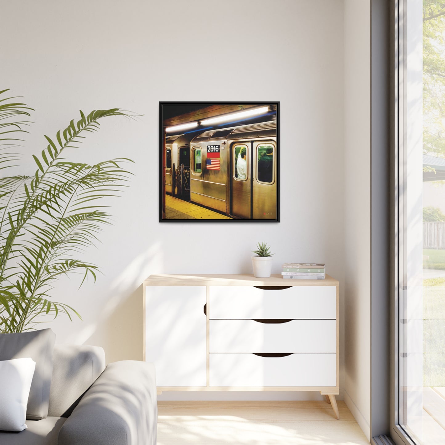 32x32" Framed Canvas: "Retro Subway Train 2316 Colour"