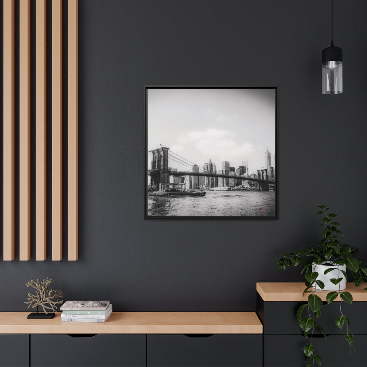 32x32" Framed Canvas: "Long Island, Brooklyn, BW"