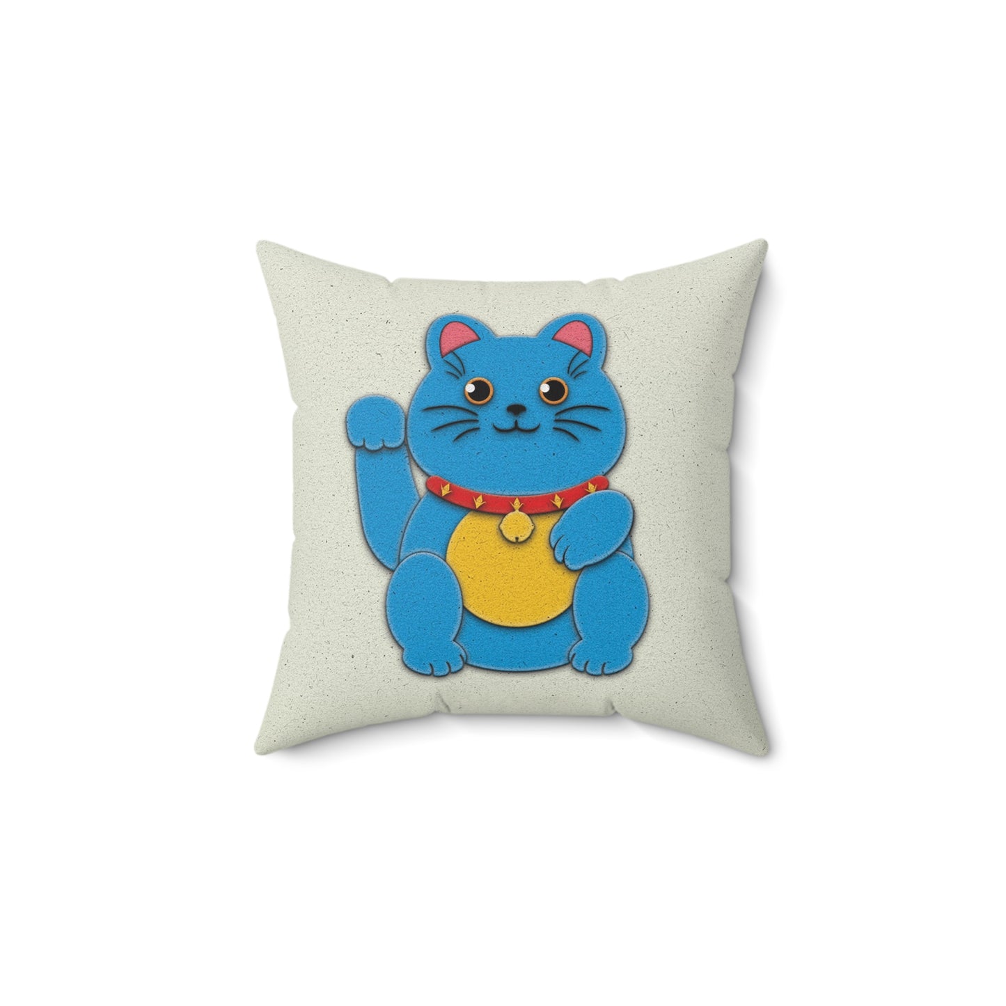 Blue Maneki-Neko Spun Polyester Square Pillow - vrmediadecor.vrmedia.com.au