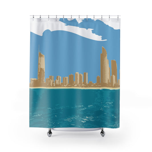 Surfers Paradise Skyline Shower Curtain - vrmediadecor.vrmedia.com.au