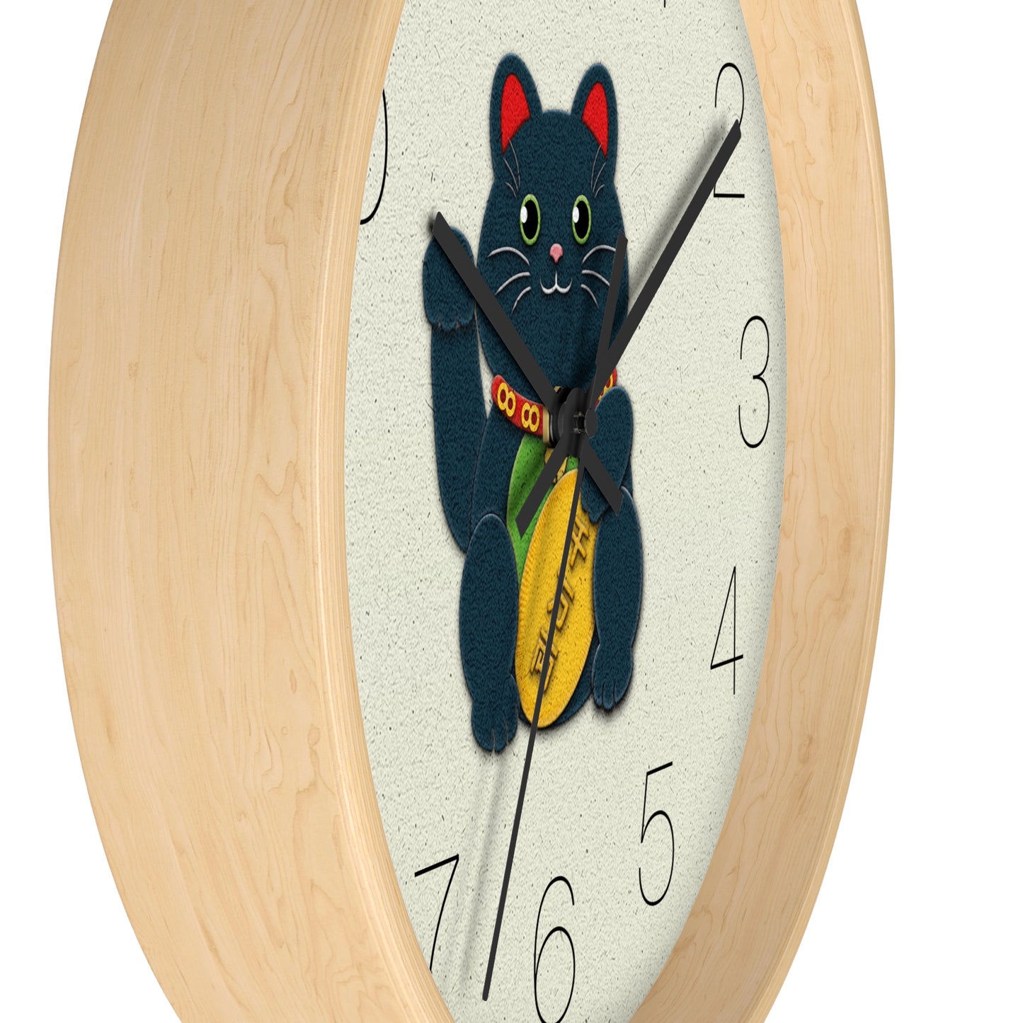 Black Maneki-Neko Warding Off Evil and Bringing Good Health Wall Clock - vrmediadecor.vrmedia.com.au