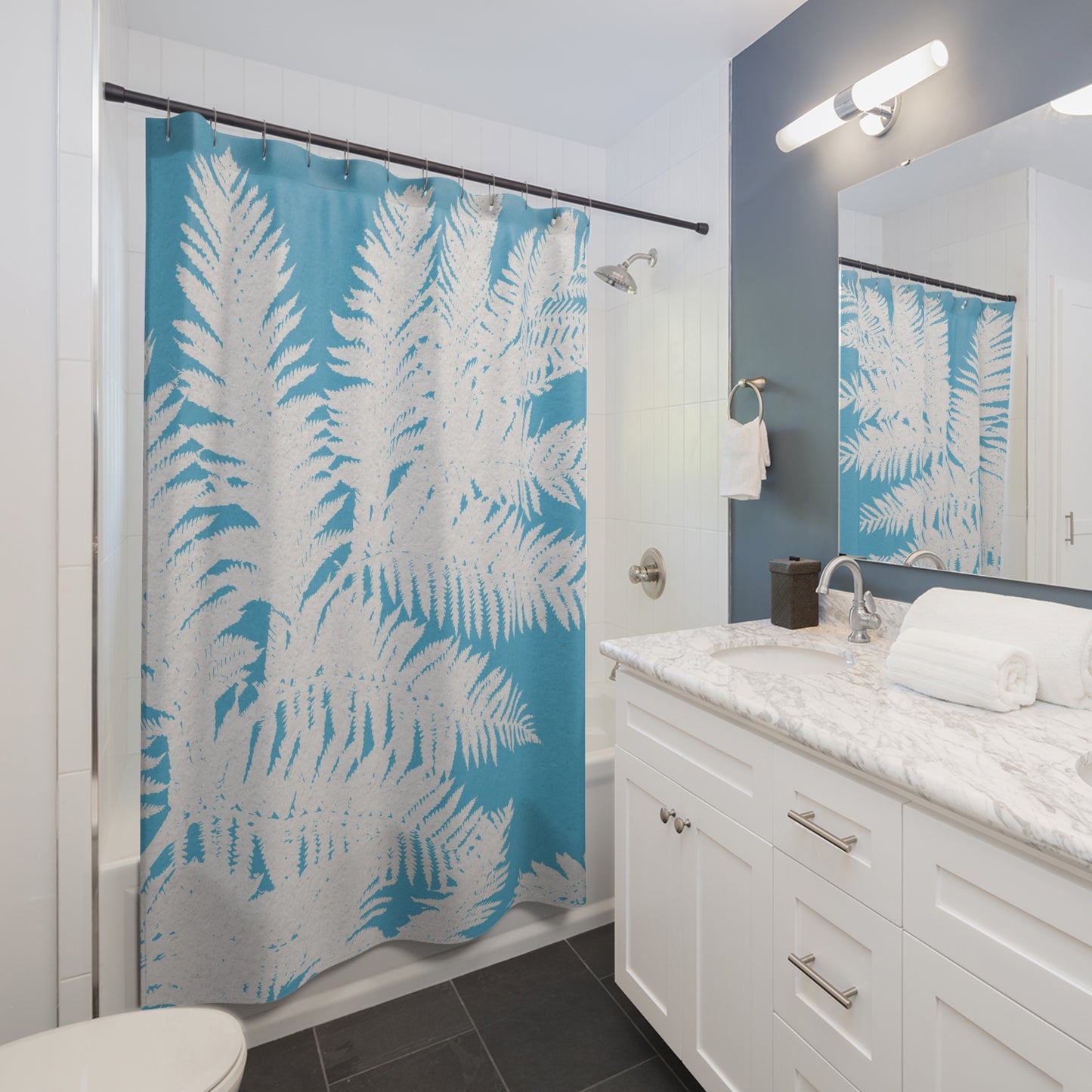 Tree Fern Blue Shower Curtain - vrmediadecor.vrmedia.com.au