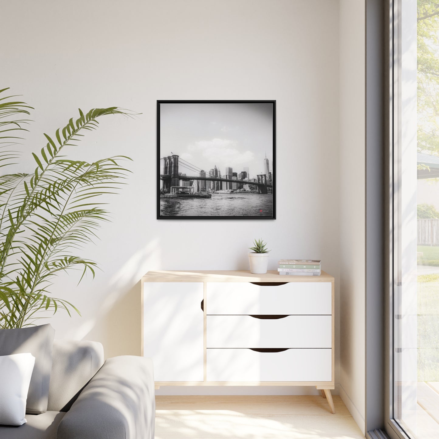 32x32" Framed Canvas: "Long Island, Brooklyn, BW"